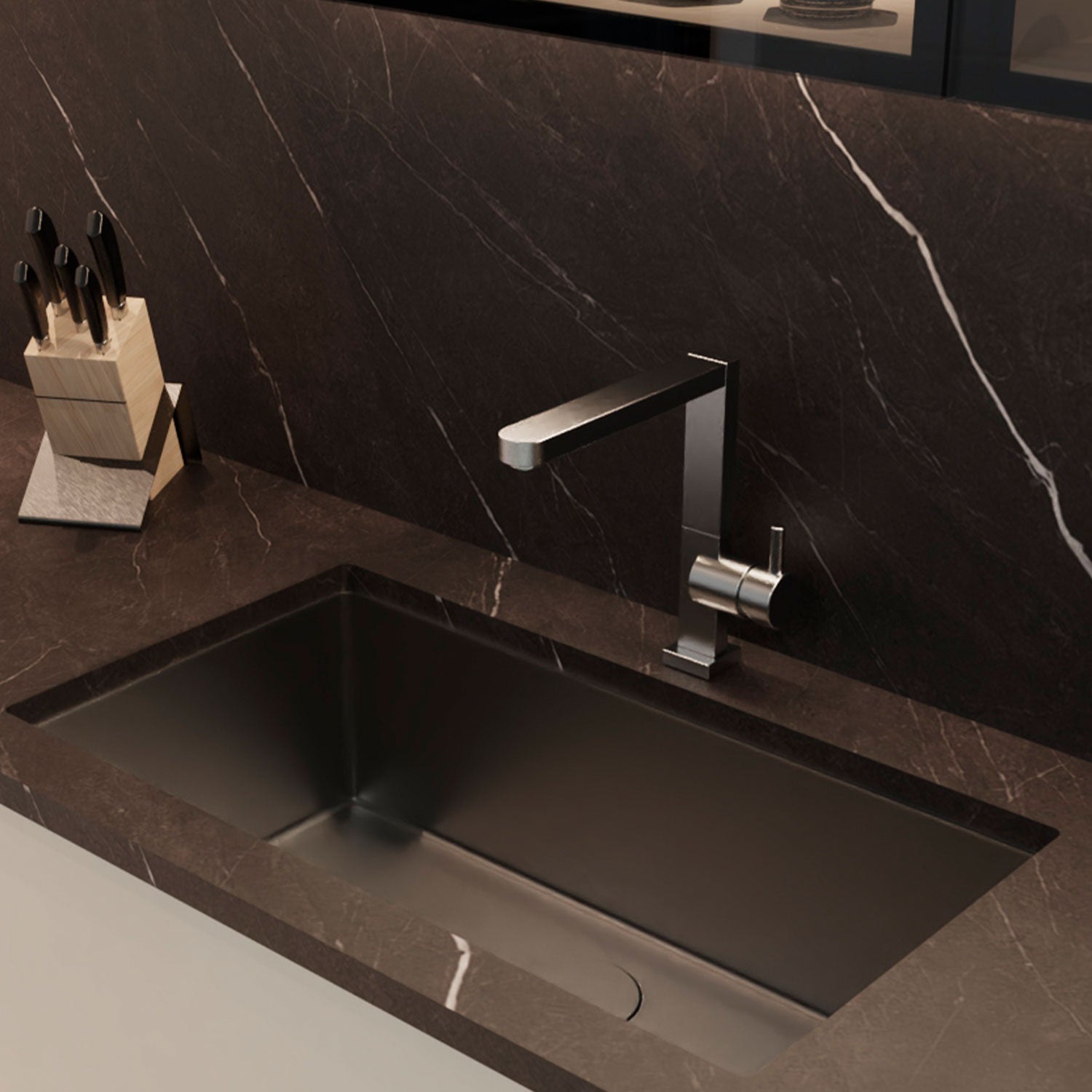 Fregadero de cocina DAX hecho a mano con nanómetro de una sola cubeta, acero inoxidable negro 304, accesorios incluidos (DAX-NB3018-R10)