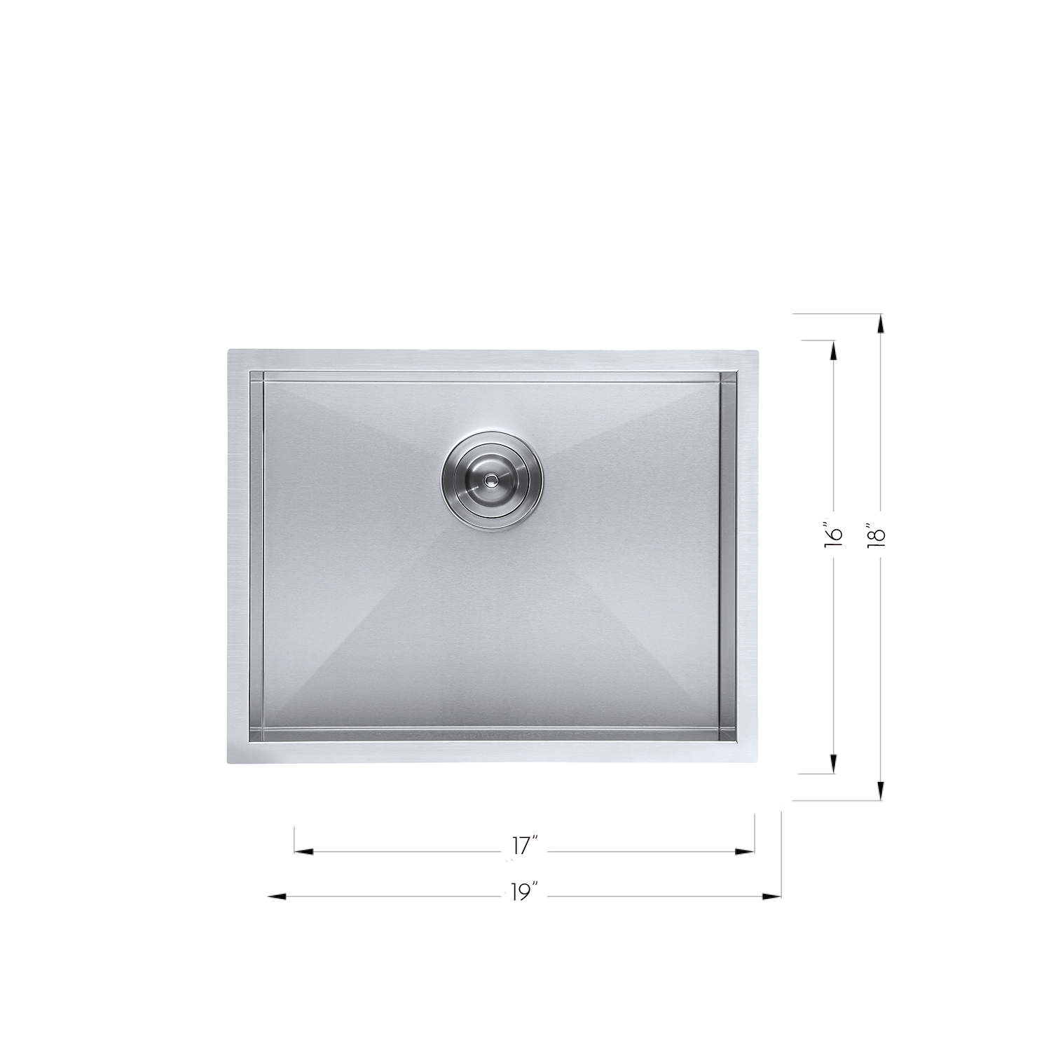 DAX Handmade Single Bowl Undermount Kitchen Sink - 16 Gauge (DAX-SQ-1918)