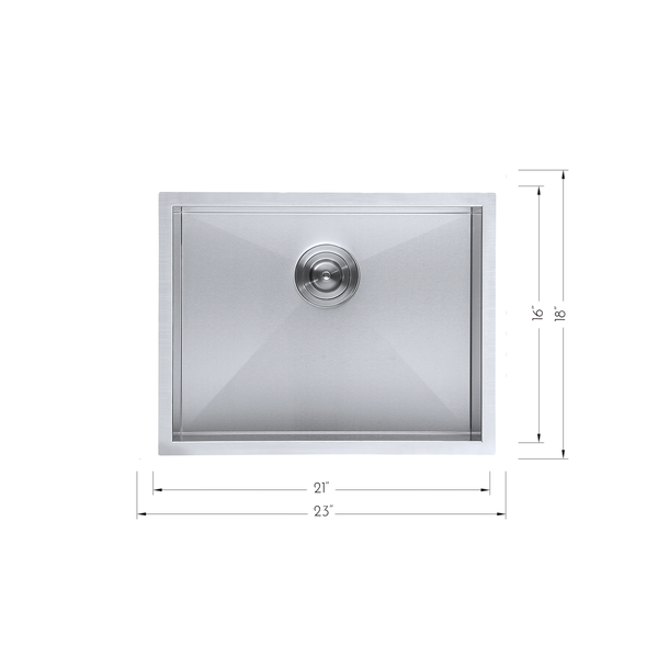 DAX Handmade Single Bowl Undermount Kitchen Sink, 16 Gauge Stainless Steel, Brushed Finish, 23 x 18 x 10 Inches (DAX-SQ-2318)