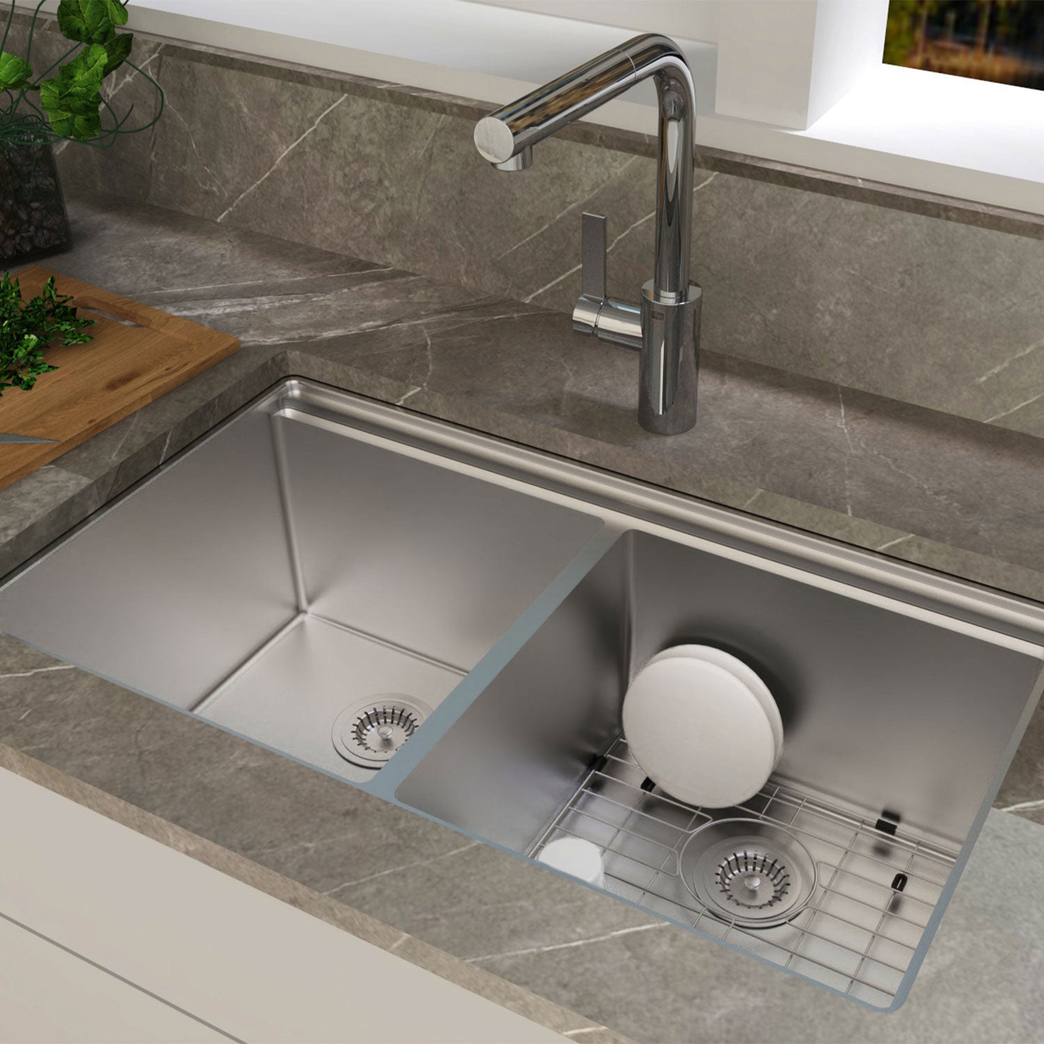 DAX Workstation Double Bowl Double Level Sink 32 x 18 - R10 - 18G. Accessories Included