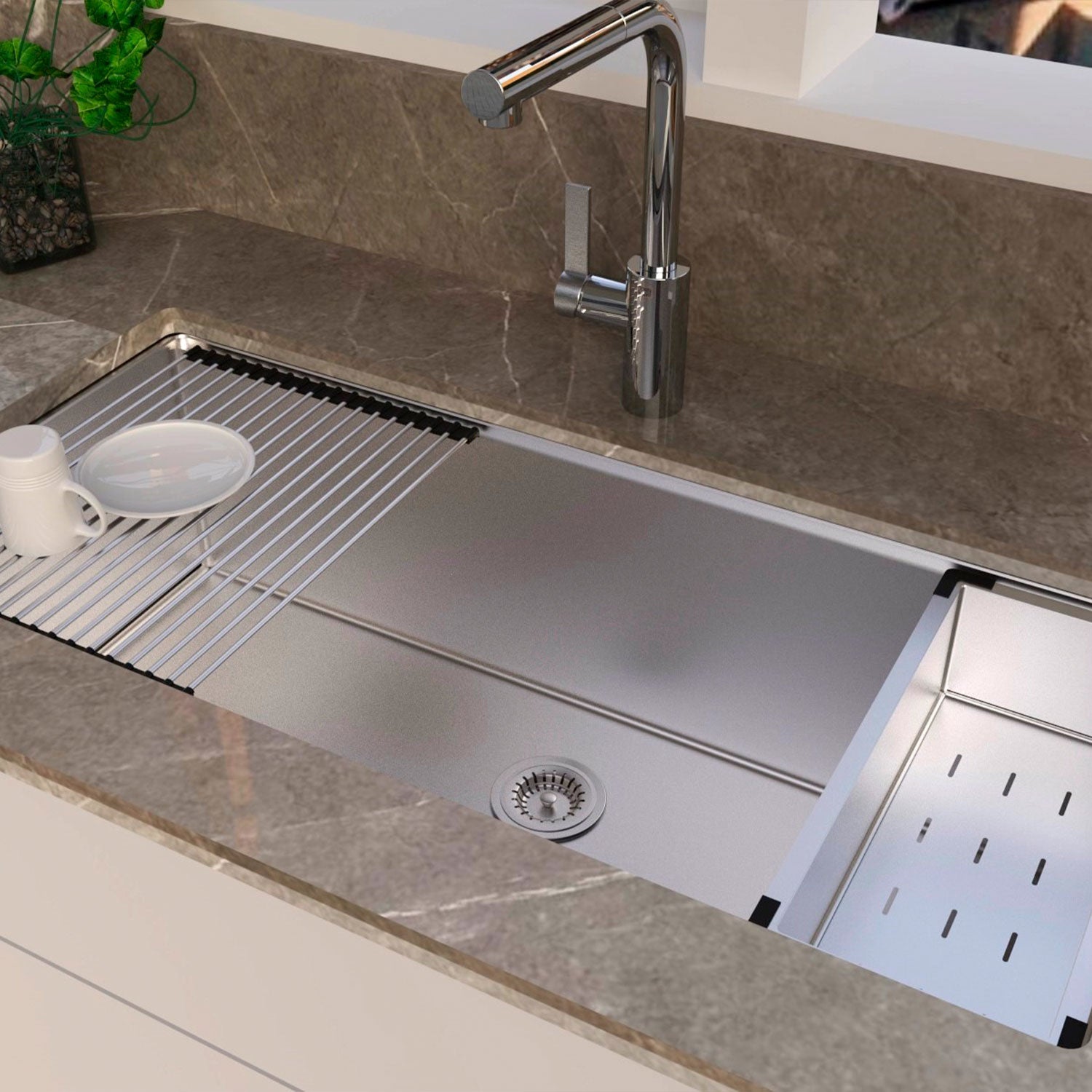 DAX Workstation Single Bowl Undermount Kitchen Sink 40 x 18 - R10 - 18G. Accessories Included (DX-WS4019-R10)