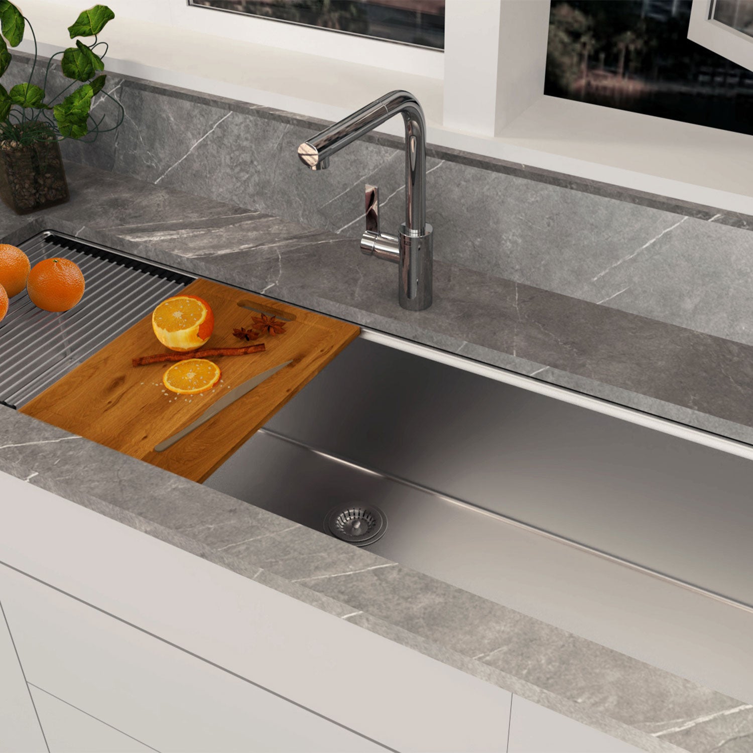 DAX Workstation Single Bowl Undermount Kitchen Sink 59" x 18" - R10 - 18G, Accessories Included (DX-WS5919-R10).