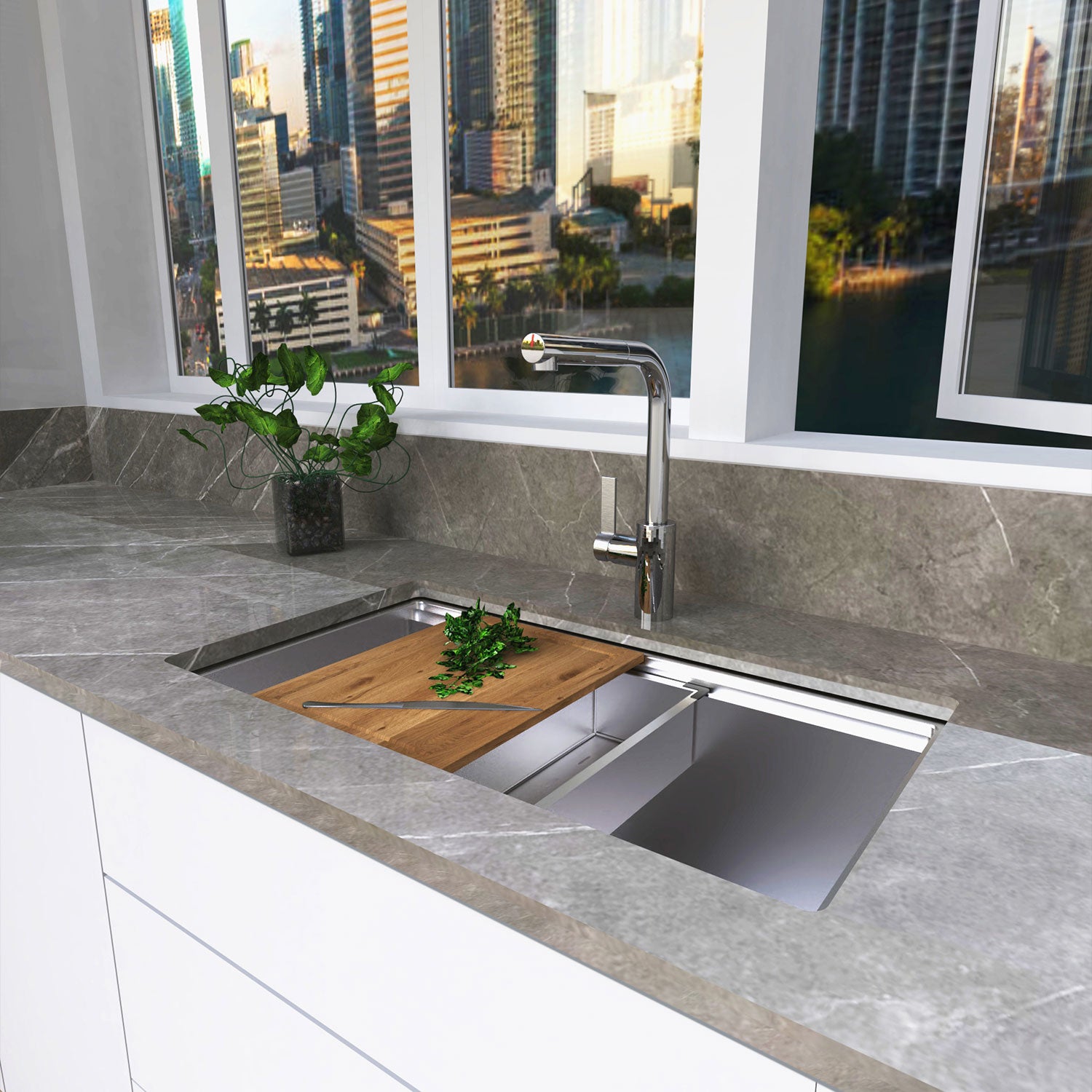 DAX Workstation Single Bowl Double Level Sink 32 x 18 - R10 - 18G. Accessories Included (DX-WS23219-R10)