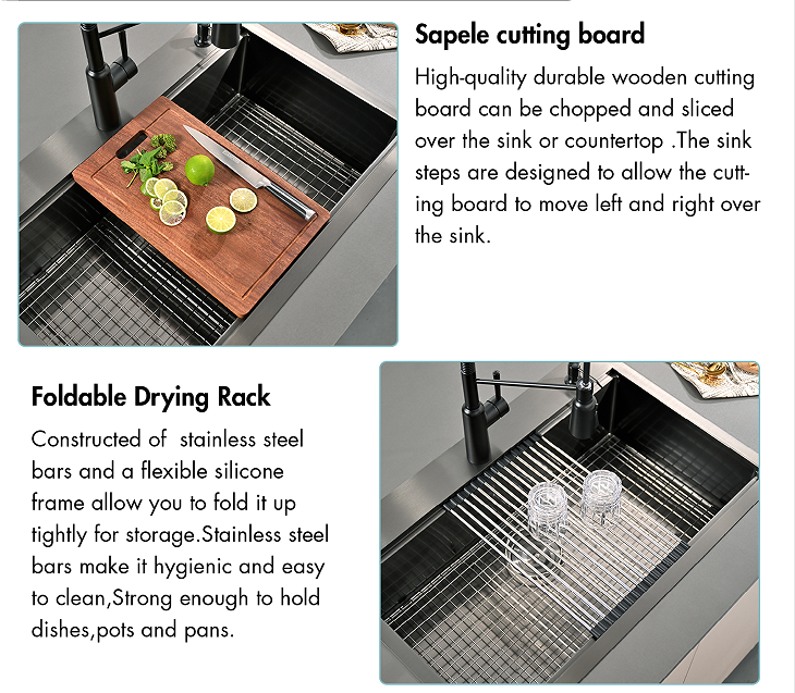 DAX Handmade Workstation Single Bowl Undermount Kitchen Sink NB - Stainless Steel 304 - 16 G - Acces