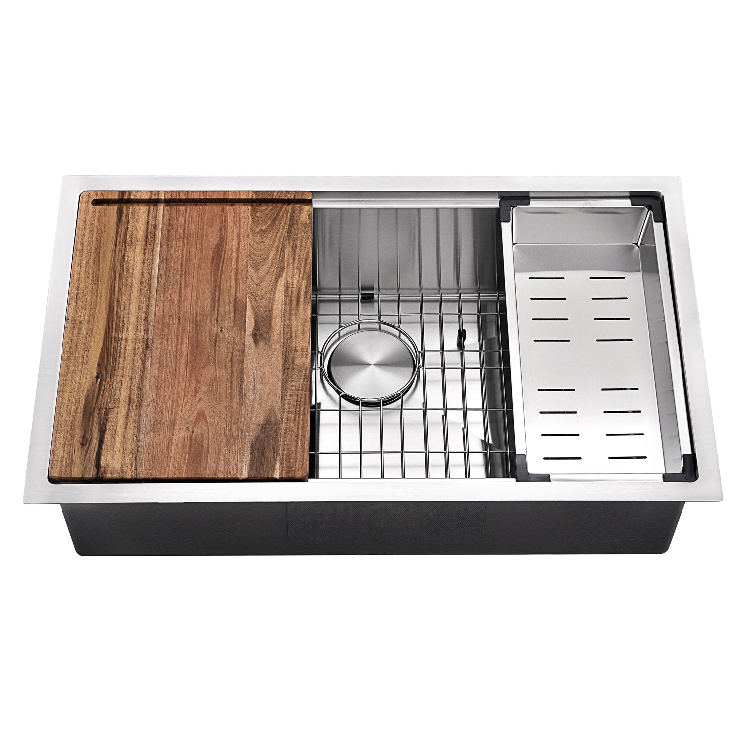 DAX Workstation Undermount Single Bowl Kitchen Sink - Handmade - Stainless Steel 304 -16 Gauge - Accessories Included (DAX-WS3019-R10)