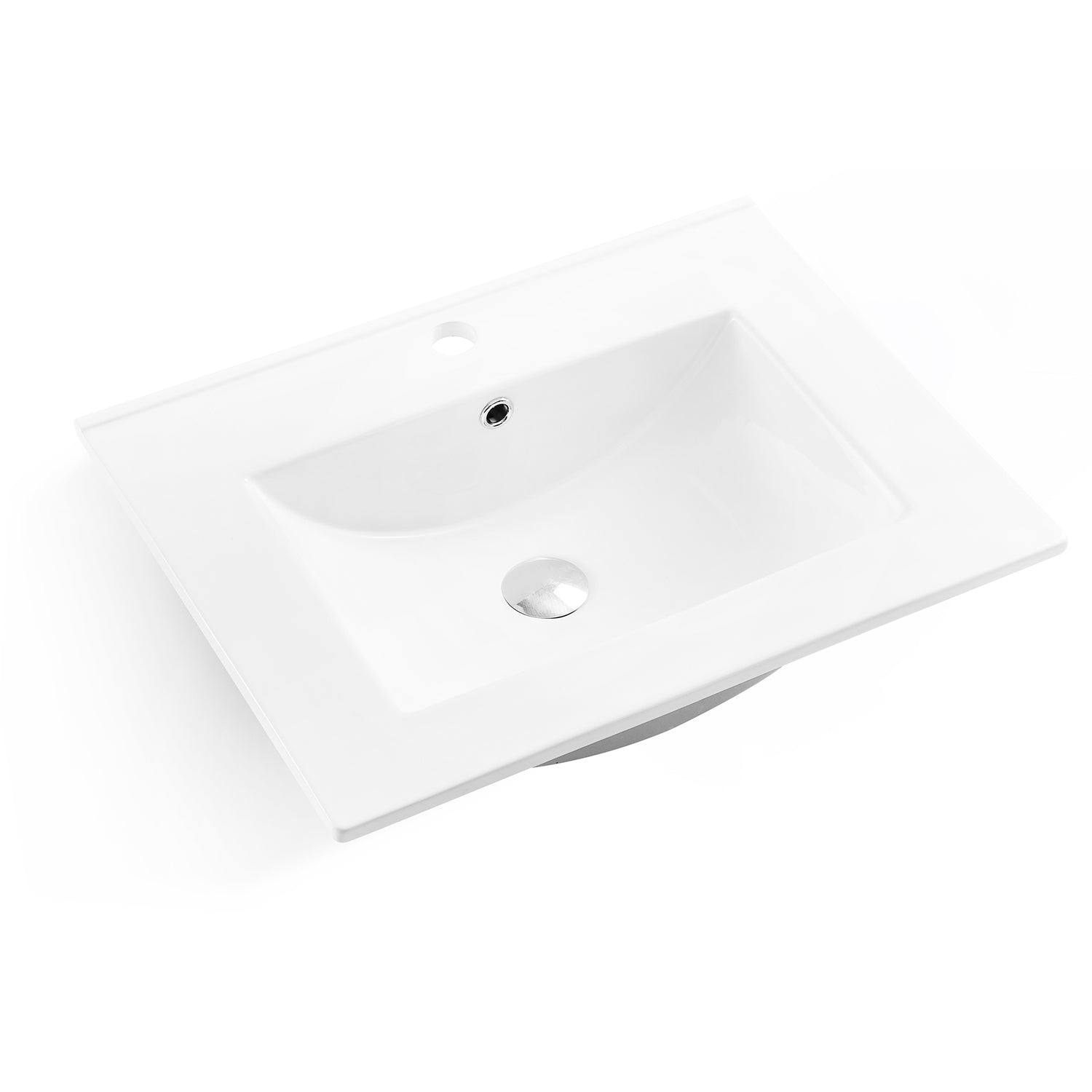 DAX Square Ceramic Single Bowl Top Mount Bathroom Sink, 24-3/8 x 18-9/16 x 6-3/8 Inches (BSN-660-E)