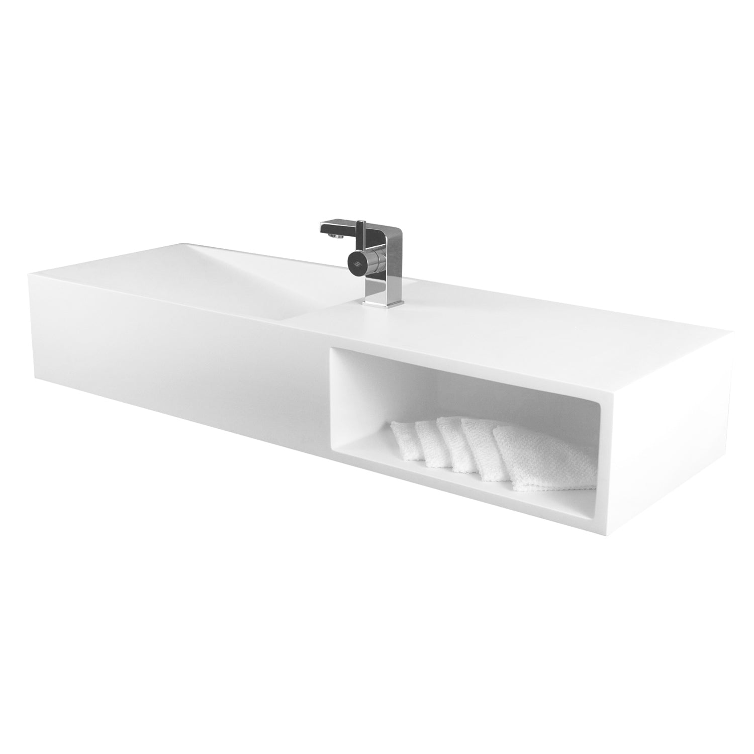 DAX Solid Surface Rectangle Single Bowl Bathroom Sink Cabinet, White Matte Finish, 47-1/4 x 16-1/2 x 7-7/8 Inches (DAX-AB-1365)
