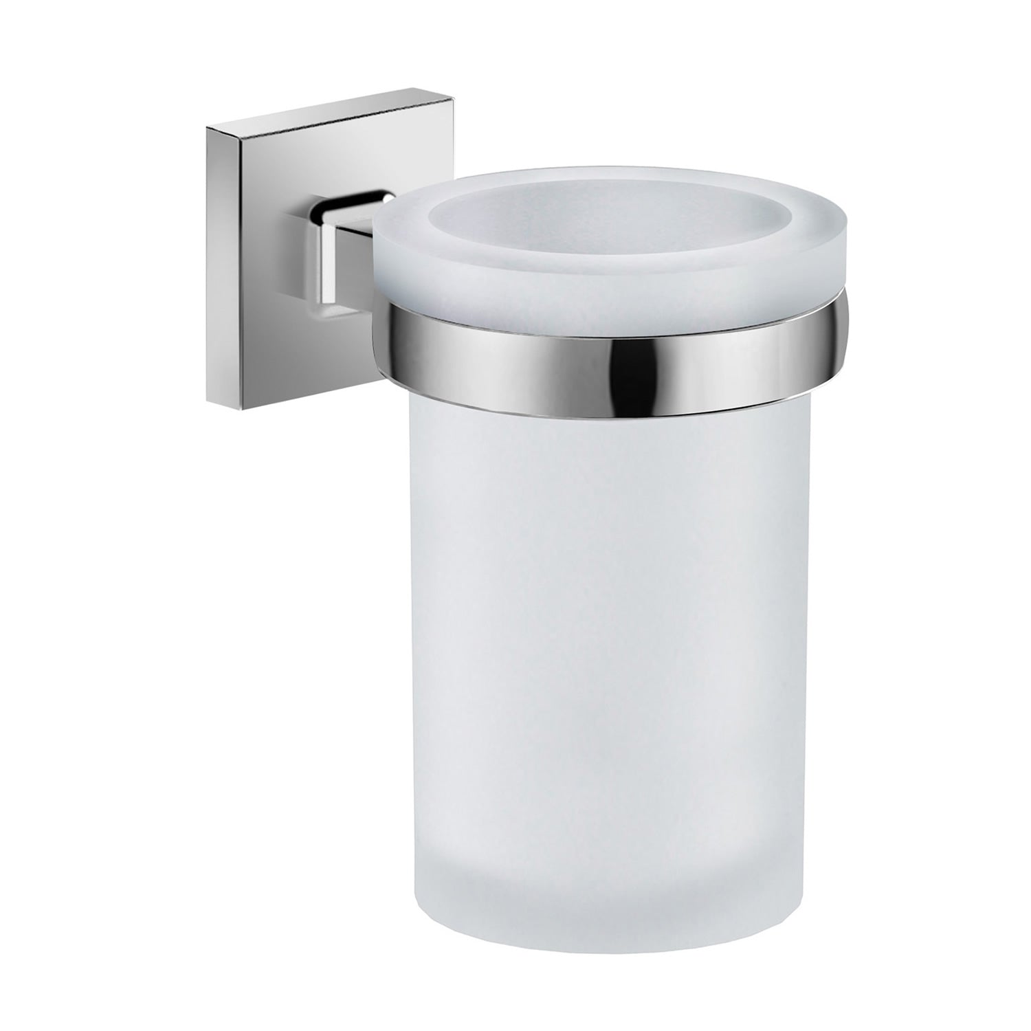 DAX Milano - Soporte para cepillo de dientes de vaso individual para baño, montaje en pared, vaso de vidrio templado, acabado cepillado, 2-15/16 x 4-3/4 x 4-5/16 pulgadas (DAX-GDC160152-BN)