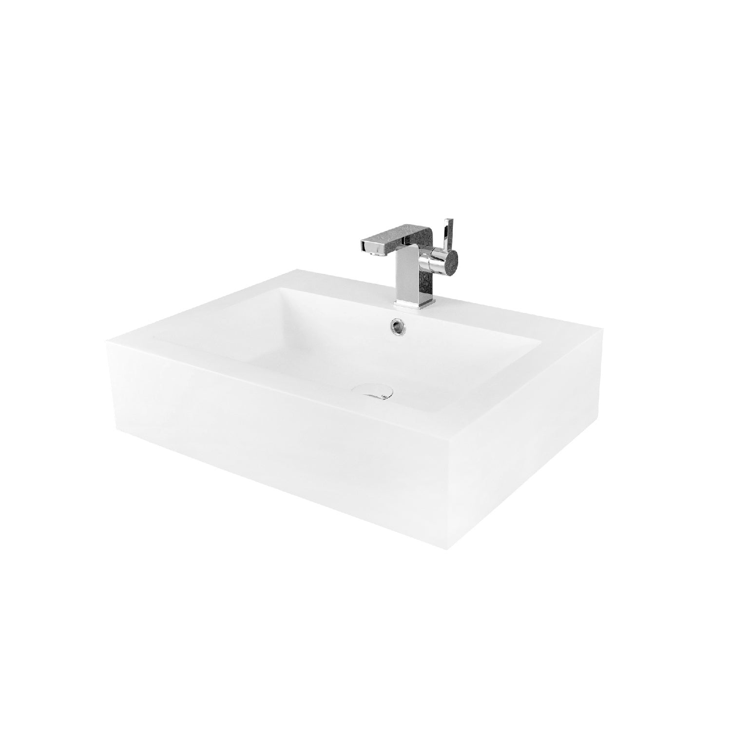 DAX Solid Surface Rectangle Single Bowl Bathroom Vessel Sink, White Matte Finish, 24 x 18-1/8 x 6 Inches (DAX-AB-032)