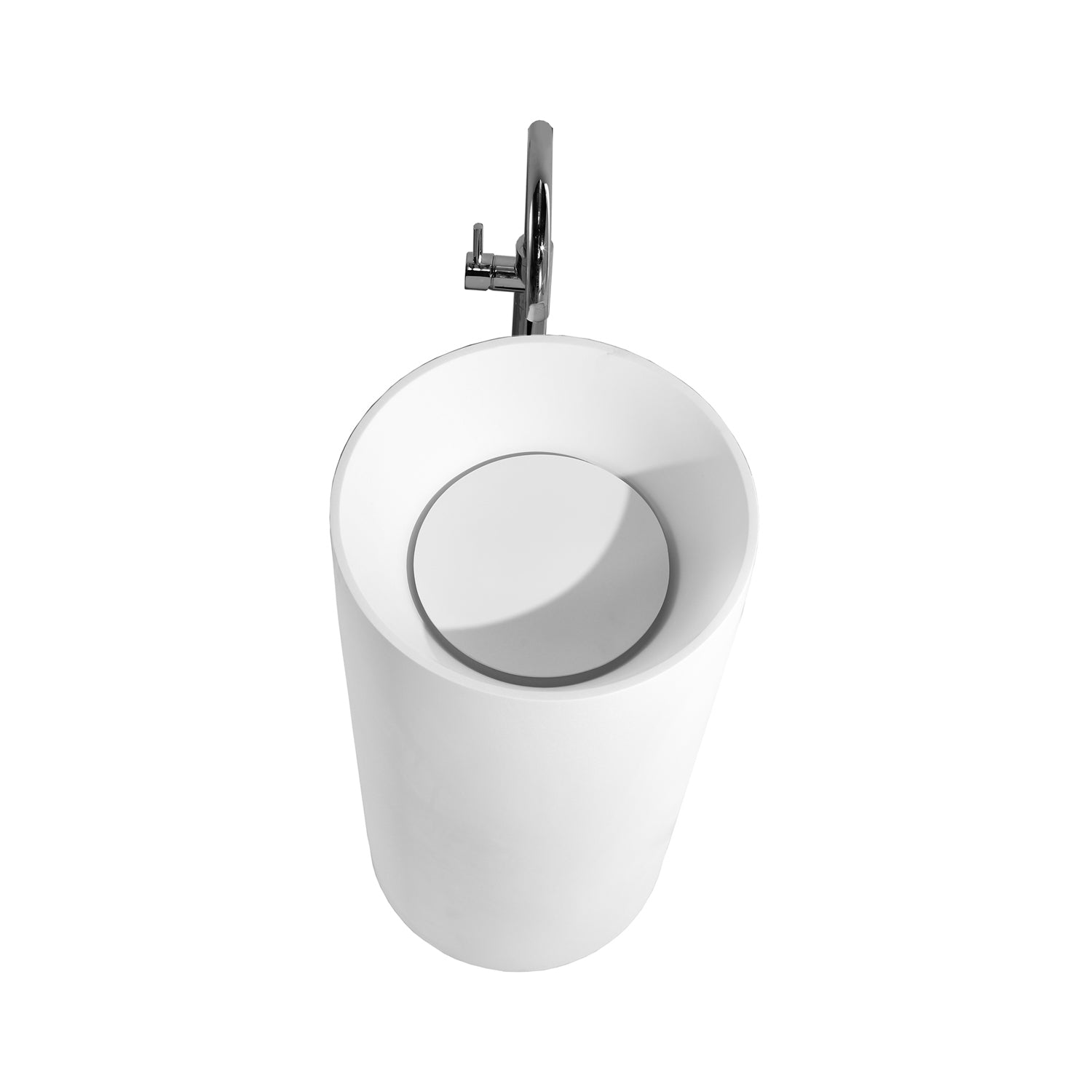 DAX Solid Surface Round Pedestal Freestanding Bathroom Sink, White Matte Finish, 17-3/4 x 17-3/4 x 32-7/8 Inches (DAX-AB-1381)