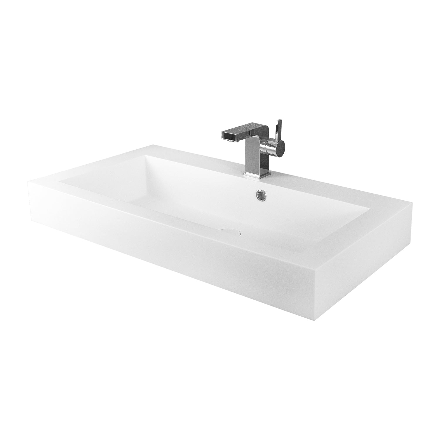 DAX Lavabo rectangular de superficie sólida para baño de un solo tazón, acabado blanco mate, 31-1/3 x 18-1/9 x 6-3/4 pulgadas (DAX-AB-1021)