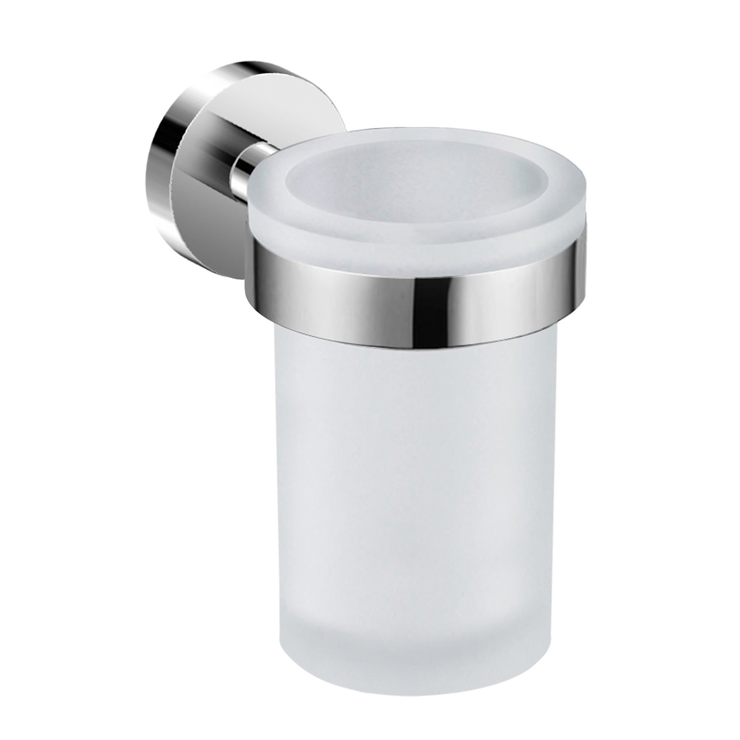 DAX Valencia - Soporte para cepillo de dientes de vaso individual para baño, montaje en pared, vaso de vidrio templado, acabado cromado, 3 x 4-3/4 x 4-7/16 pulgadas (DAX-GDC120152-CR)