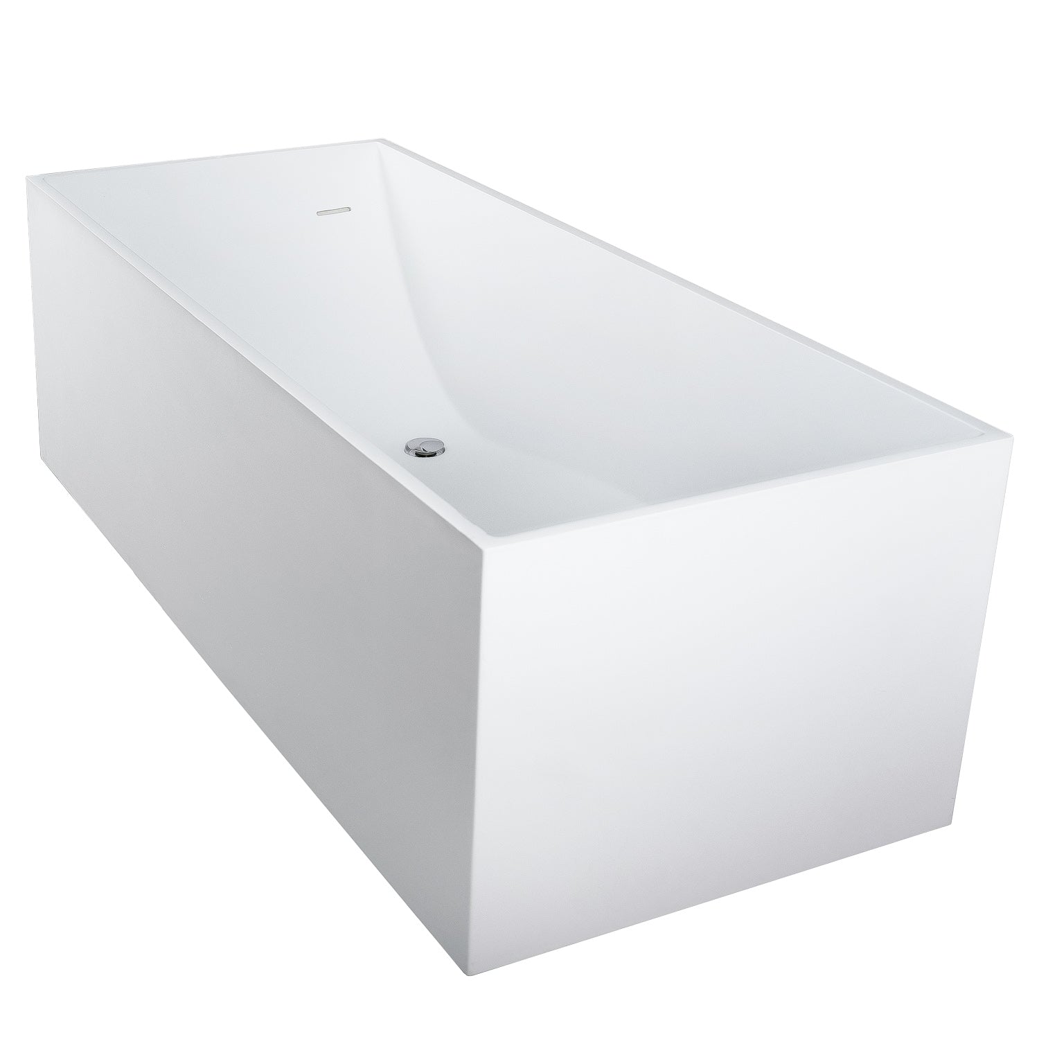 DAX Square Freestanding Solid Surface Bathtub with Central Drain and Overflow, Stainless Steel Frame, 66-1/8 x 21-5/8 x 28-9/16 Inches (BT-AB-B029)
