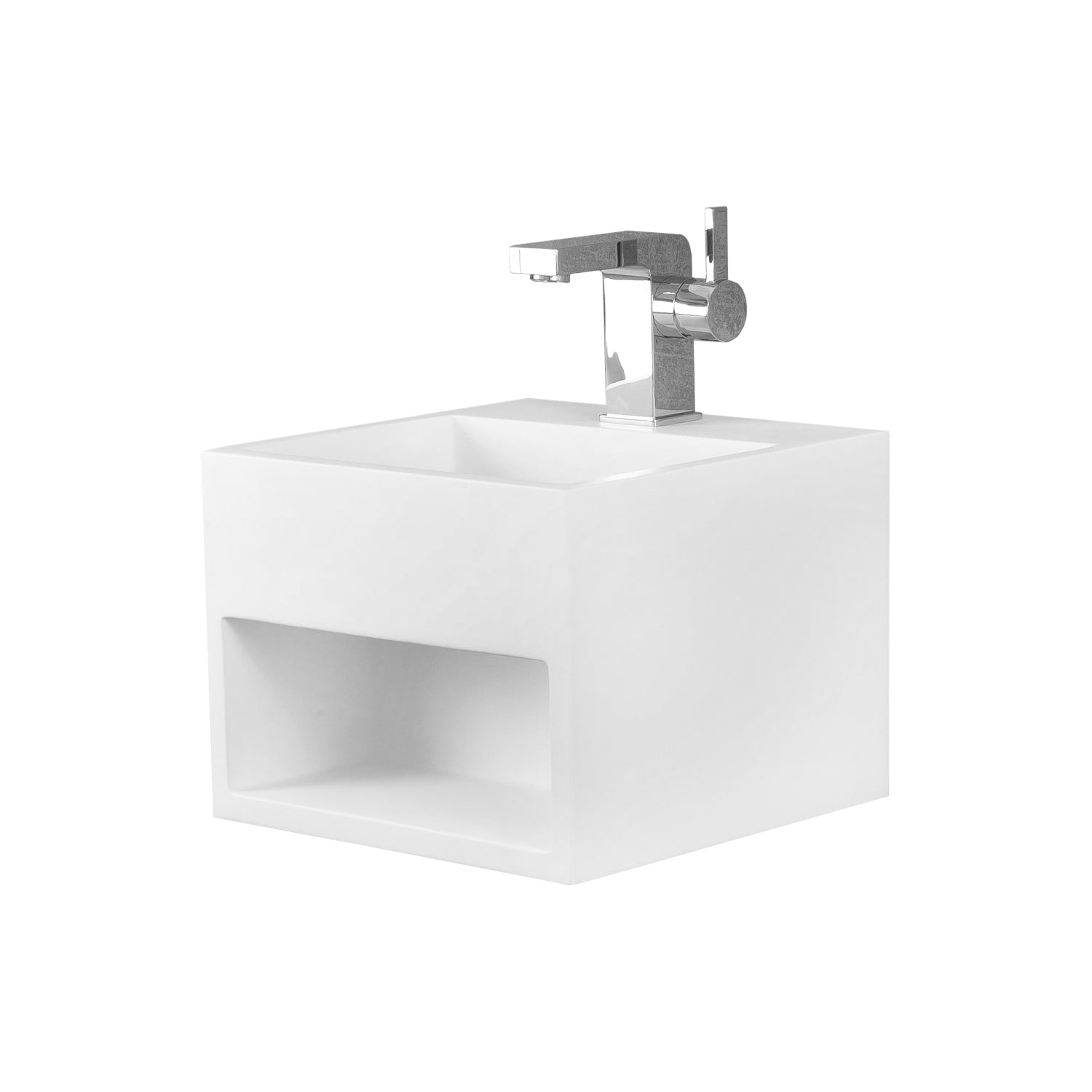 DAX Solid Surface Square Single Bowl Bathroom Sink Cabinet, White Matte Finish, 12-4/5 x 12-4/5 x 9-7/8 Inches (DAX-AB-1360)