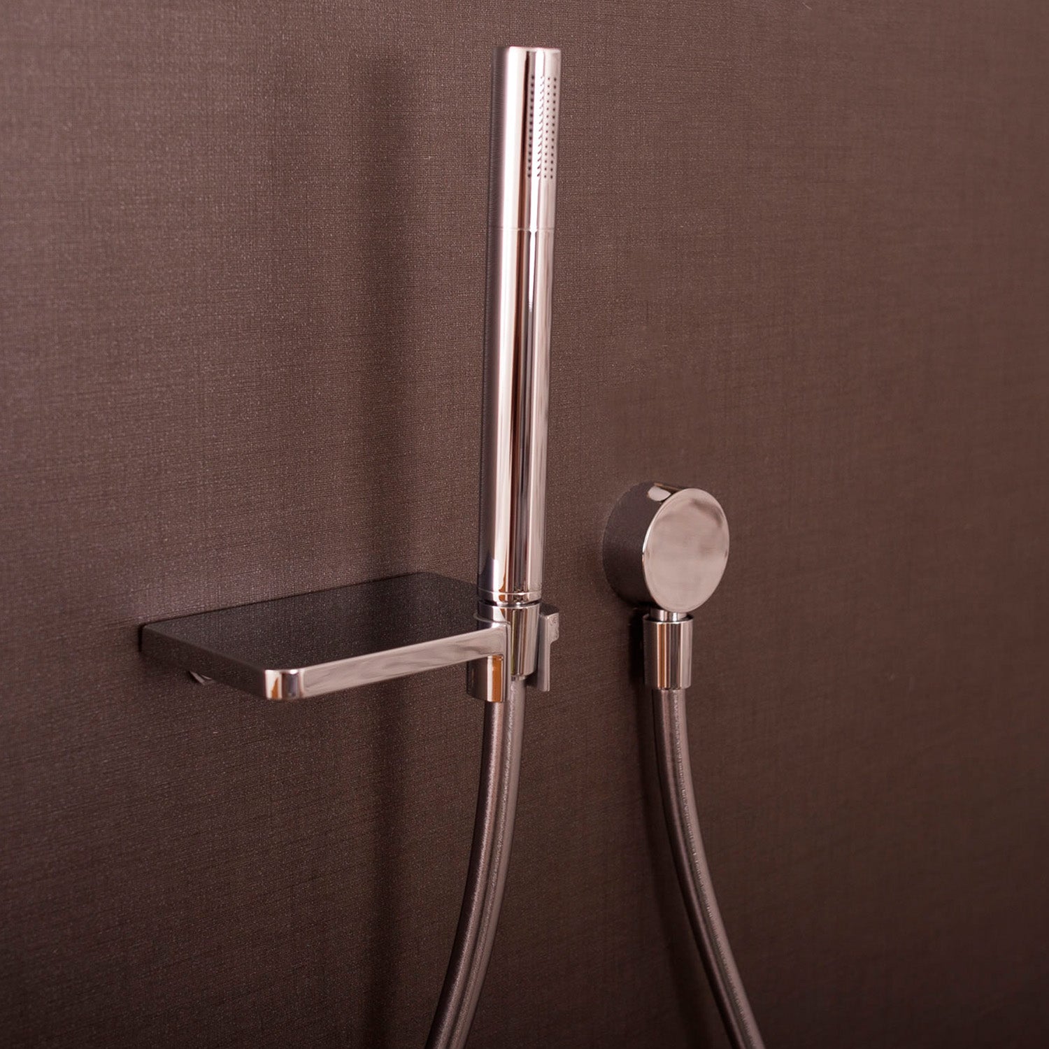 DAX Hand Held and Shower Head Holder with Shelf, Wall Mount, Chrome Finish, 5-1/8 x 3-1/8 x 2-3/4 Inches (DAX-8816)