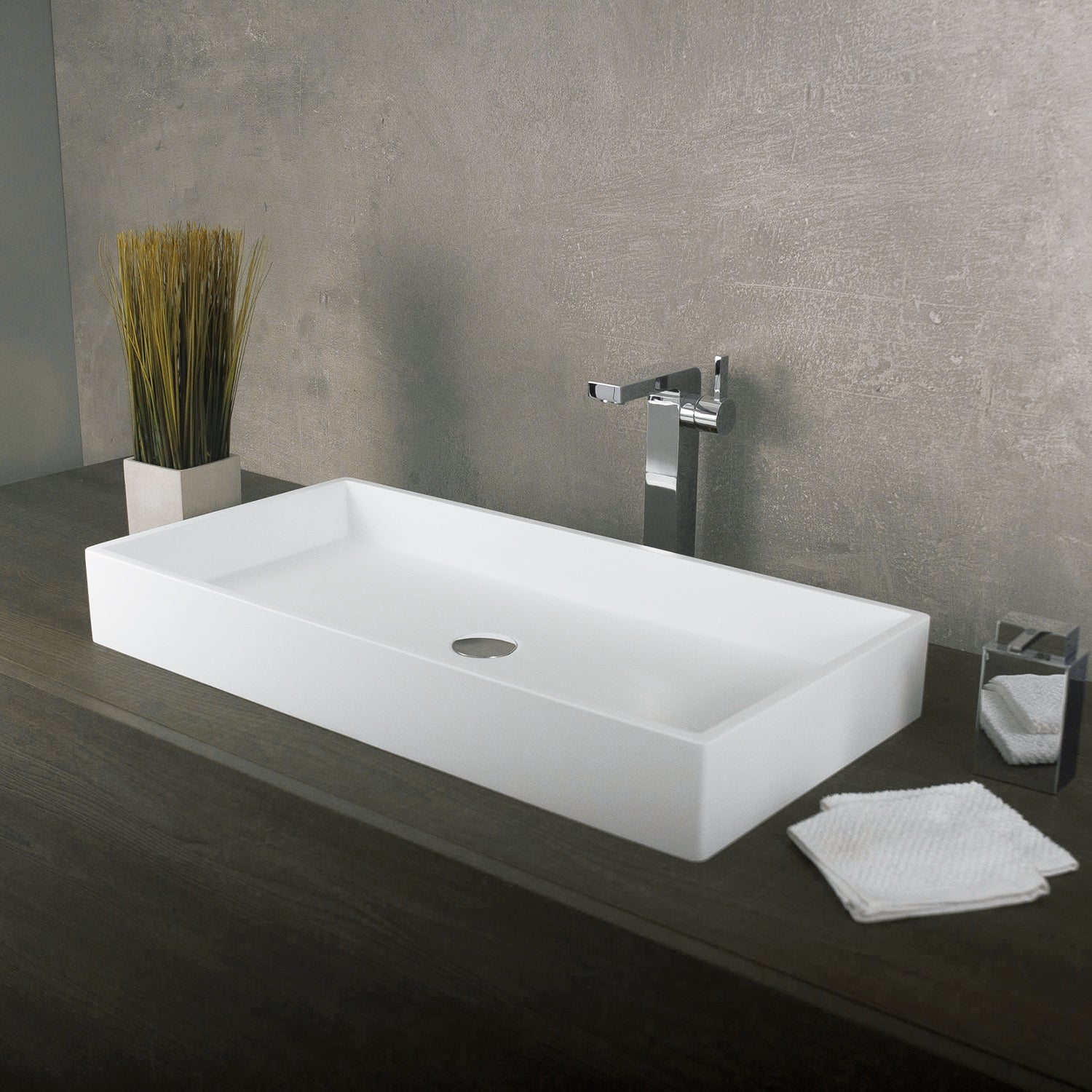 DAX Lavabo rectangular de superficie sólida para baño de un solo tazón, acabado blanco mate, 31-1/2 x 15-3/4 x 4-3/4 pulgadas (DAX-AB-1327)
