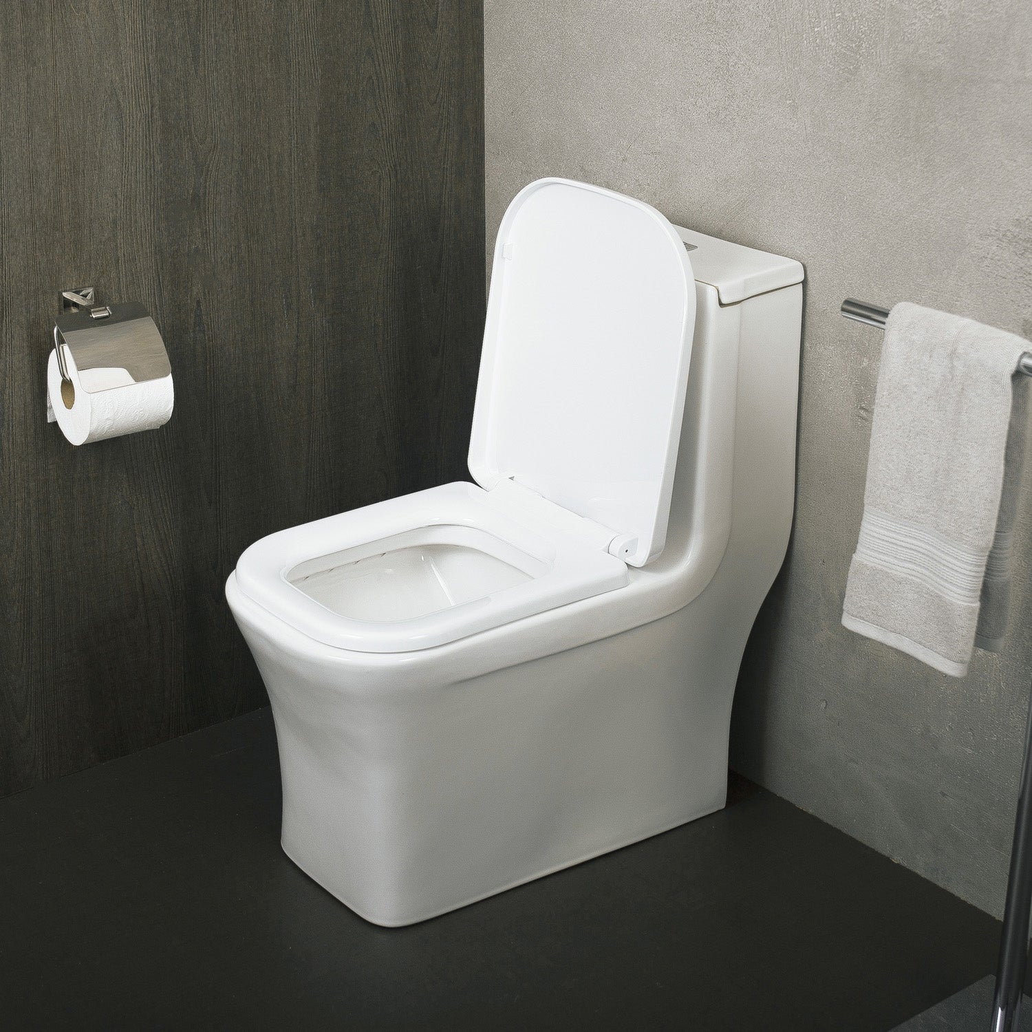 DAX One Piece Square Toilet with Soft Closing Seat and Dual Flush High-Efficiency, Porcelain, White Finish, Height 28-3/4 Inches (BSN-835)