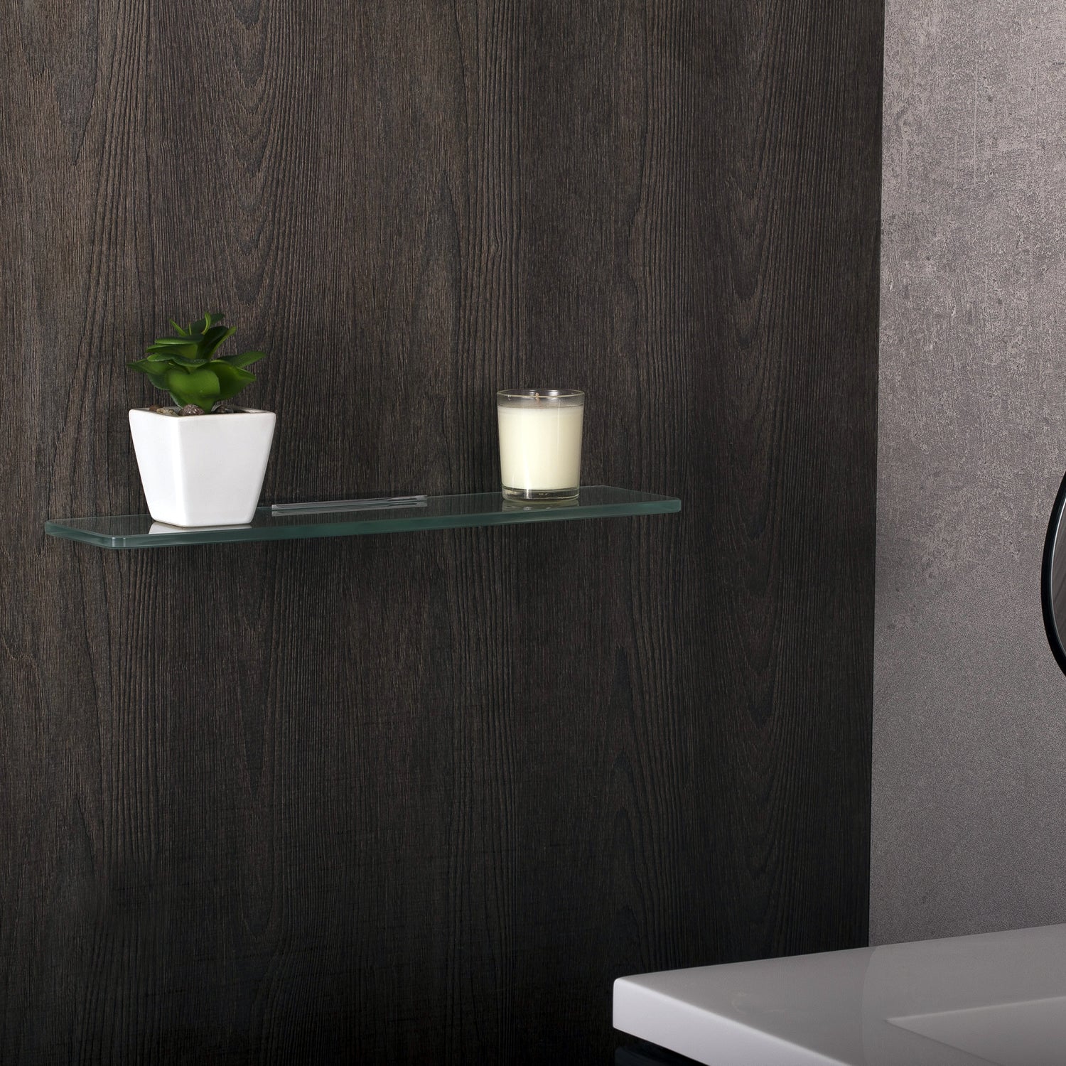 Estante de baño COSMIC Project, montaje en pared, cuerpo de acero inoxidable con vidrio templado, acabado cromado, 15-3/4 x 3/4 x 4-5/16 pulgadas (2510144)