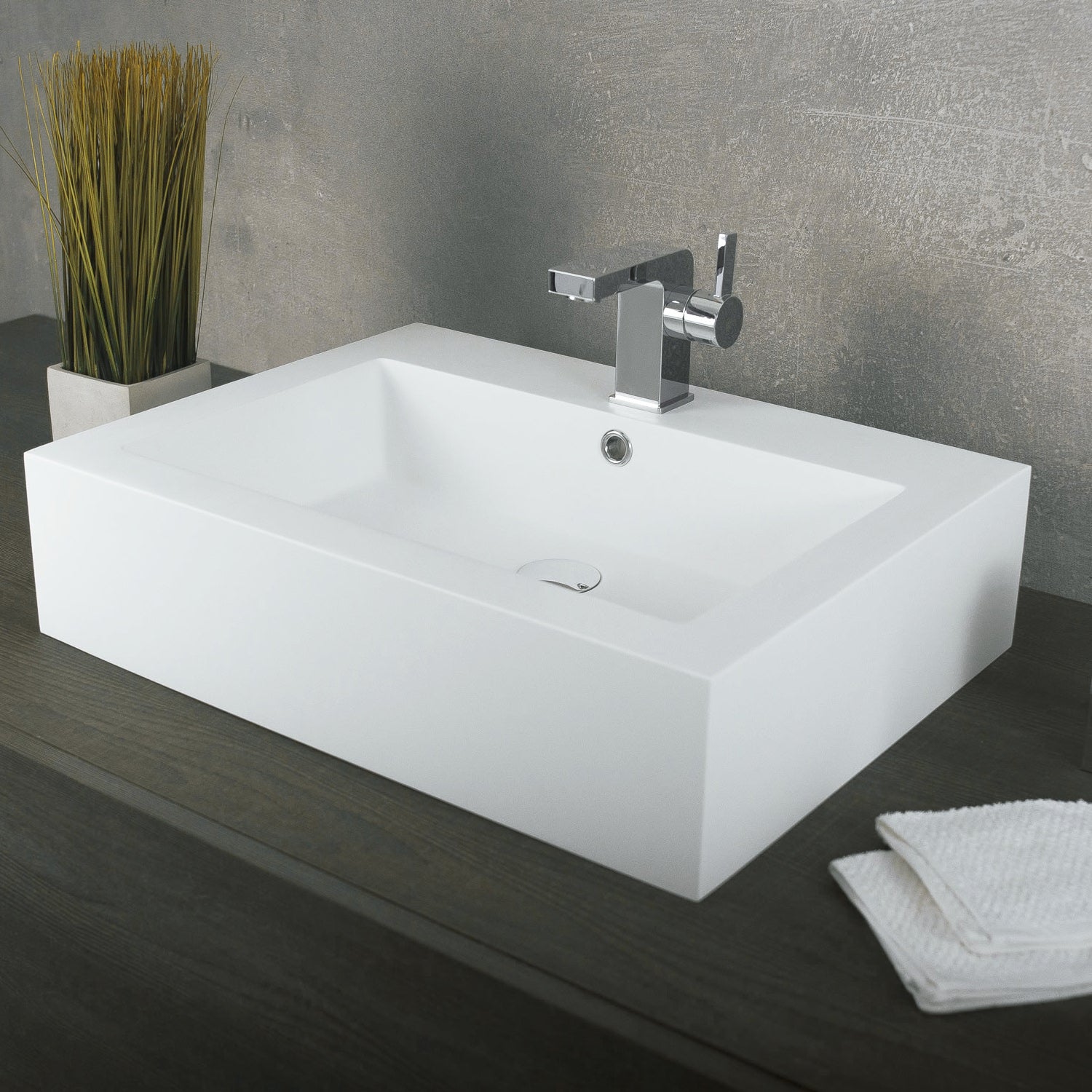 DAX Solid Surface Rectangle Single Bowl Bathroom Vessel Sink, White Matte Finish, 24 x 18-1/8 x 6 Inches (DAX-AB-032)