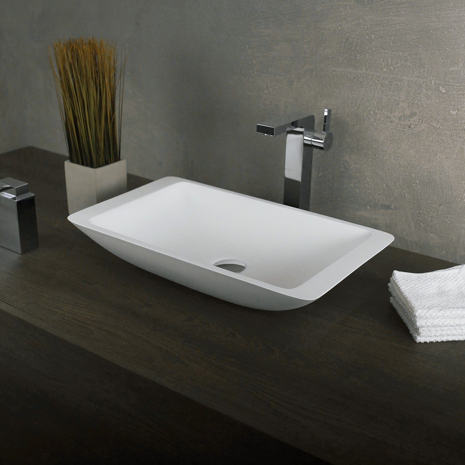 DAX Lavabo rectangular de superficie sólida para baño de un solo tazón, acabado blanco mate, 22-7/8 x 13-3/8 x 4 pulgadas (DAX-AB-1321)