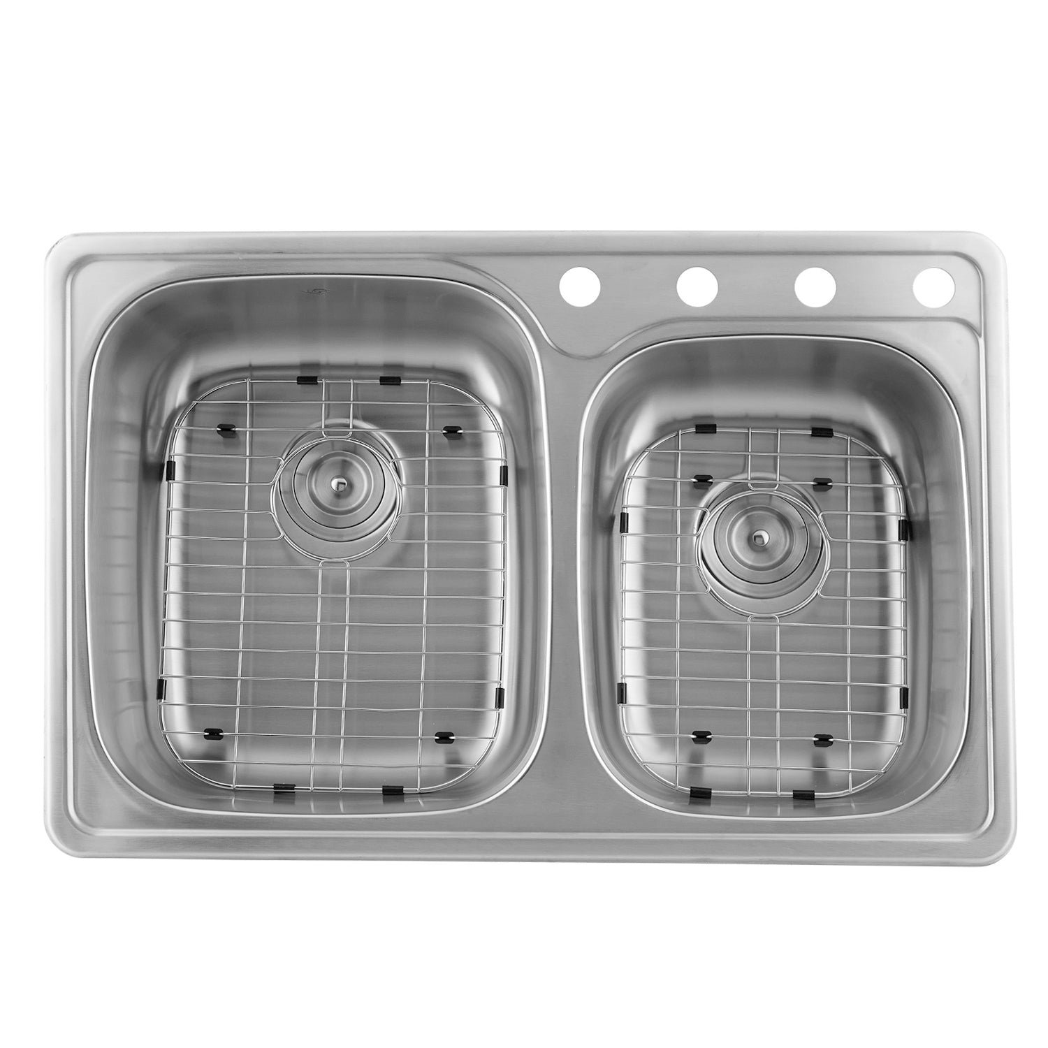DAX Fregadero de cocina de montaje superior de doble tazón, acero inoxidable calibre 20, acabado cepillado, 33-1/8 x 22 x 8 pulgadas (DAX-OM-911)