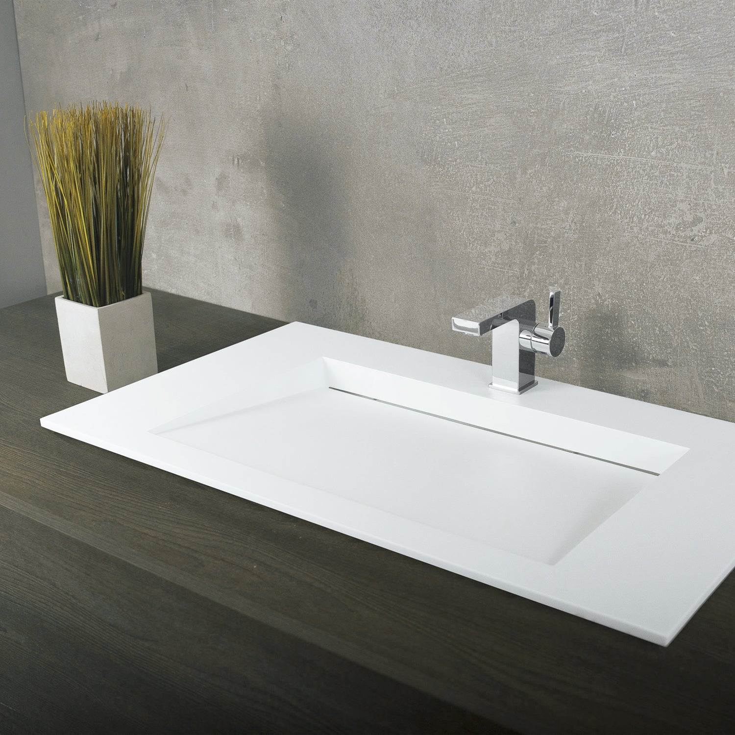 DAX Solid Surface Rectangle Single Bowl Top Mount Bathroom Sink, White Matte Finish, 35-1/4 x 19-5/8 x 3-1/2 Inches (DAX-AB-1331)