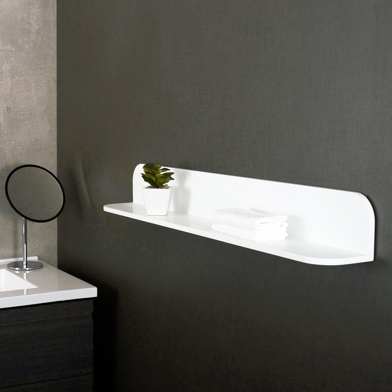 DAX Estante de baño de superficie sólida, montaje en pared, acabado blanco mate, 35-7/16 x 4-3/4 x 4-3/4 pulgadas (DAX-AB-1560-35)