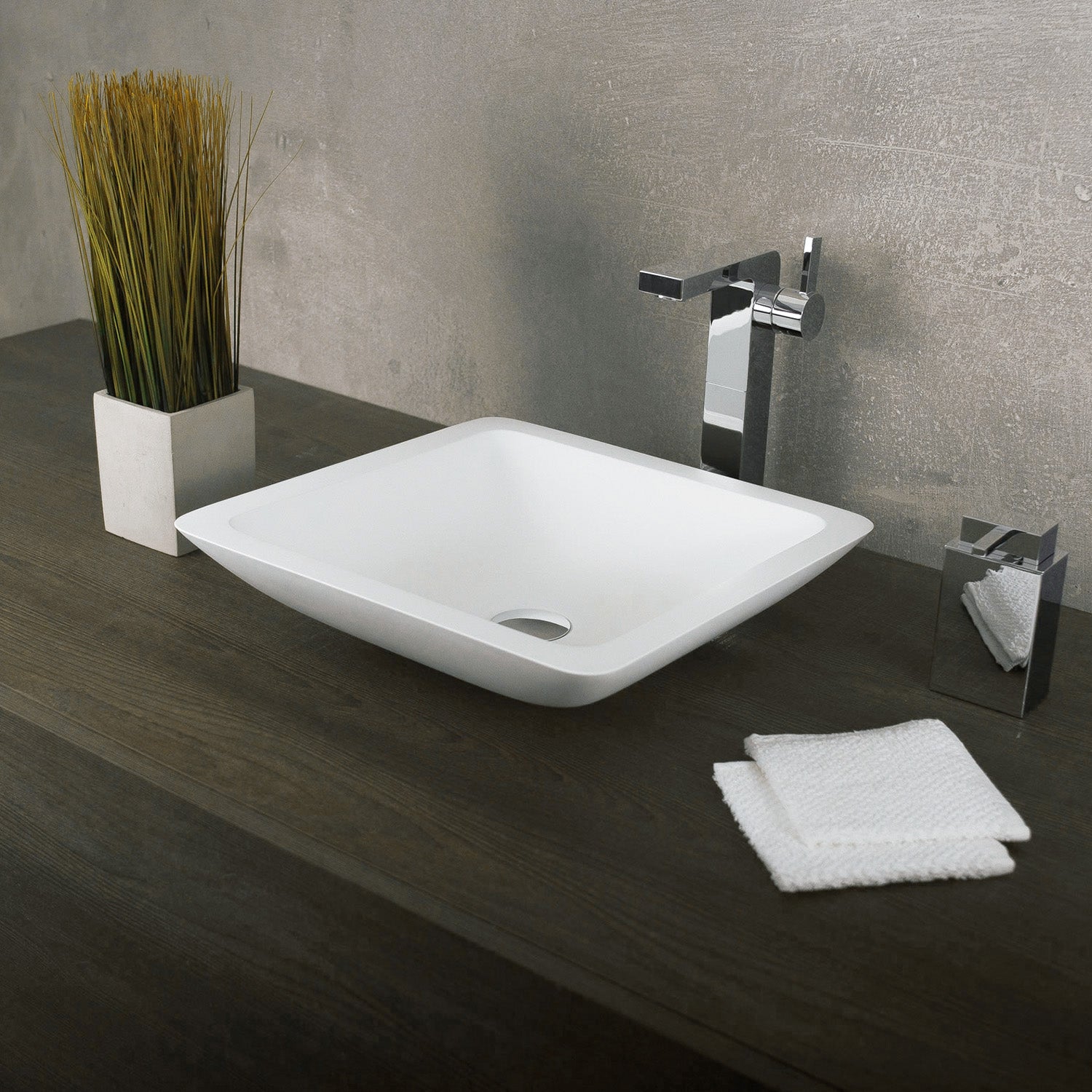 DAX Solid Surface Square Single Bowl Bathroom Vessel Sink, White Matte Finish, 16-1/2 x 16-1/2 x 4 Inches (DAX-AB-1320)