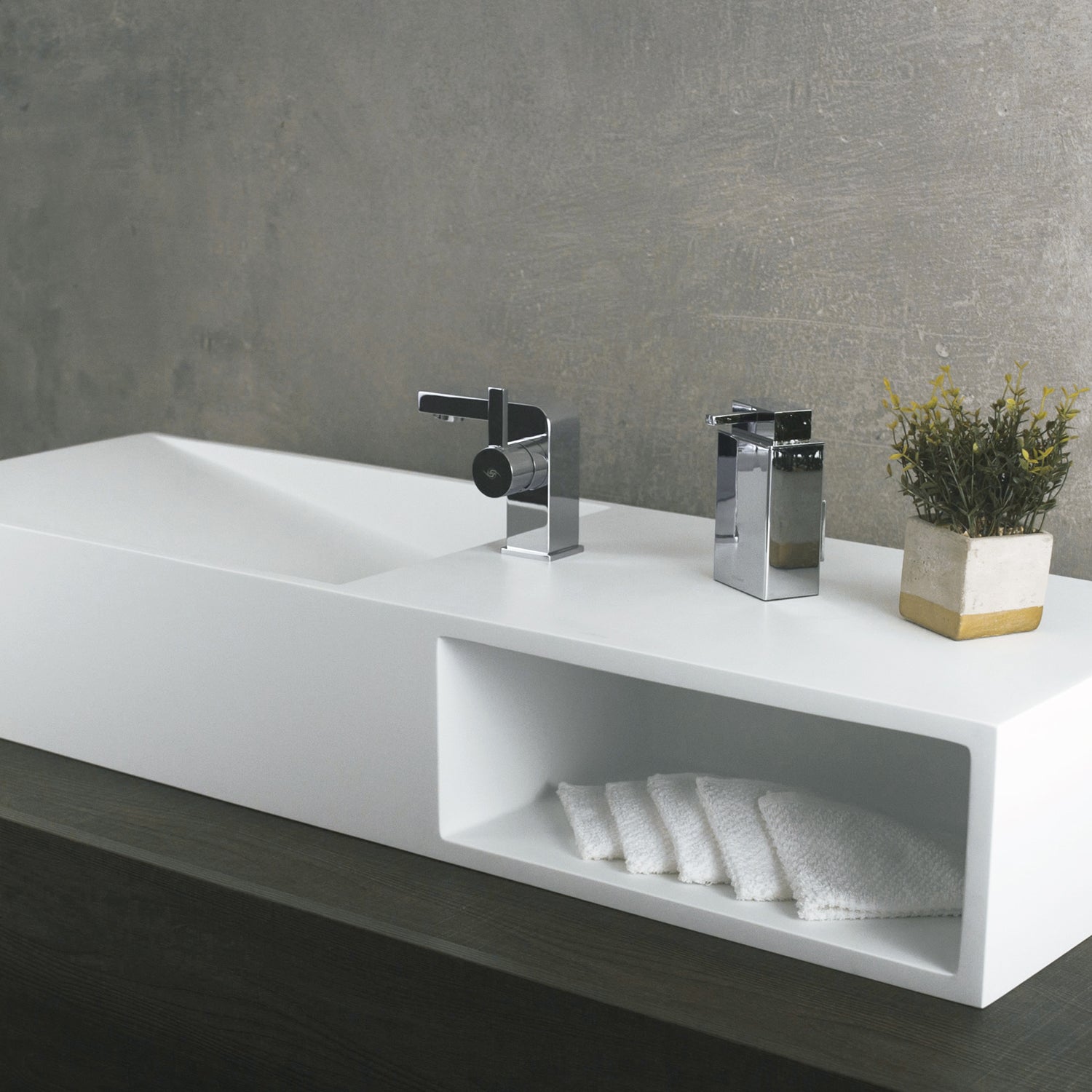 DAX Solid Surface Rectangle Single Bowl Bathroom Sink Cabinet, White Matte Finish, 47-1/4 x 16-1/2 x 7-7/8 Inches (DAX-AB-1365)