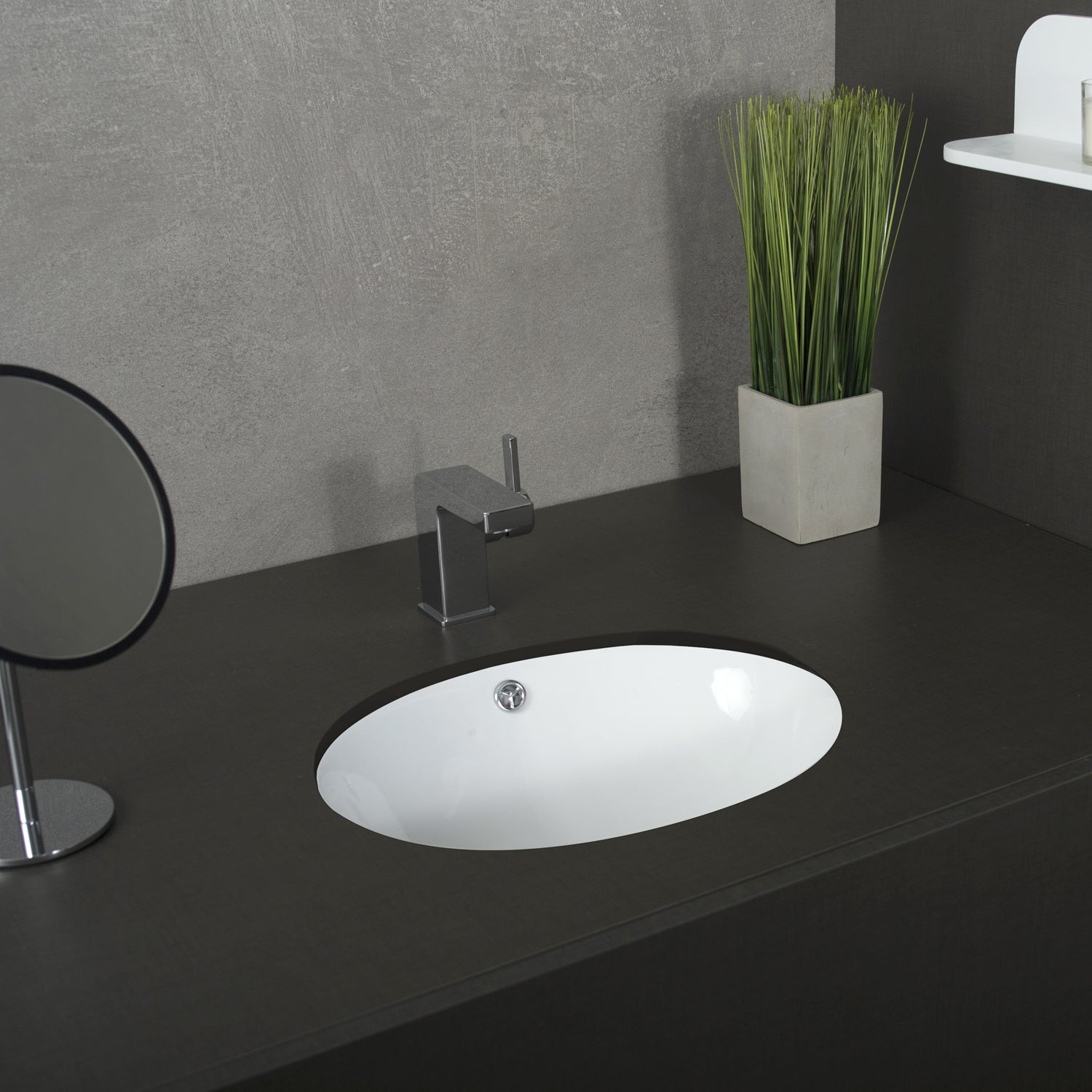 Lavabo de baño bajo encimera ovalado de cerámica DAX, acabado blanco, 19-1/2 x 16 x 8 pulgadas (BSN-200)