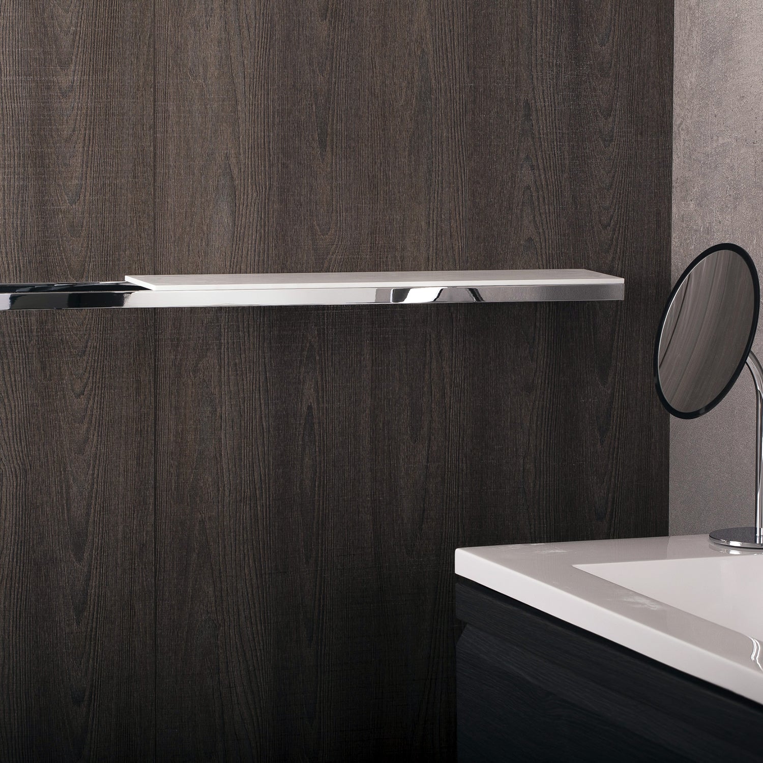 COSMIC Bathlife Estante de baño, montaje en pared, cuerpo de latón con vidrio transparente, acabado cromado, 35-7/16 x 13/16 x 4-3/4 pulgadas (2290170)