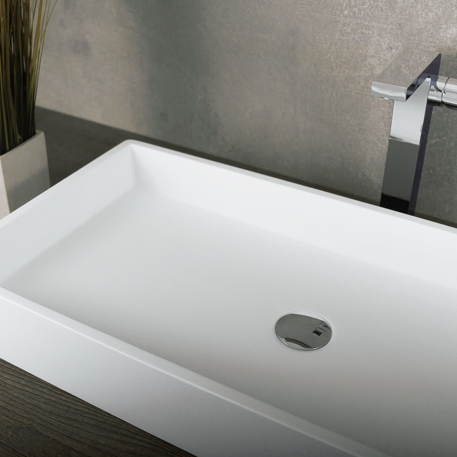 DAX Lavabo rectangular de superficie sólida para baño de un solo tazón, acabado blanco mate, 31-1/2 x 15-3/4 x 4-3/4 pulgadas (DAX-AB-1327)