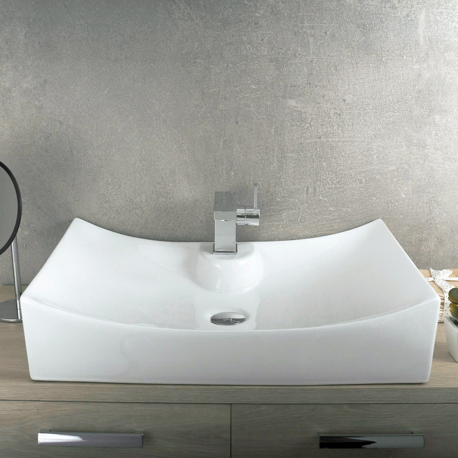 DAX Lavabo rectangular de cerámica para baño de un solo tazón, acabado blanco, 27-1/8 x 16-1/8 x 5-1/4 pulgadas (BSN-280A)
