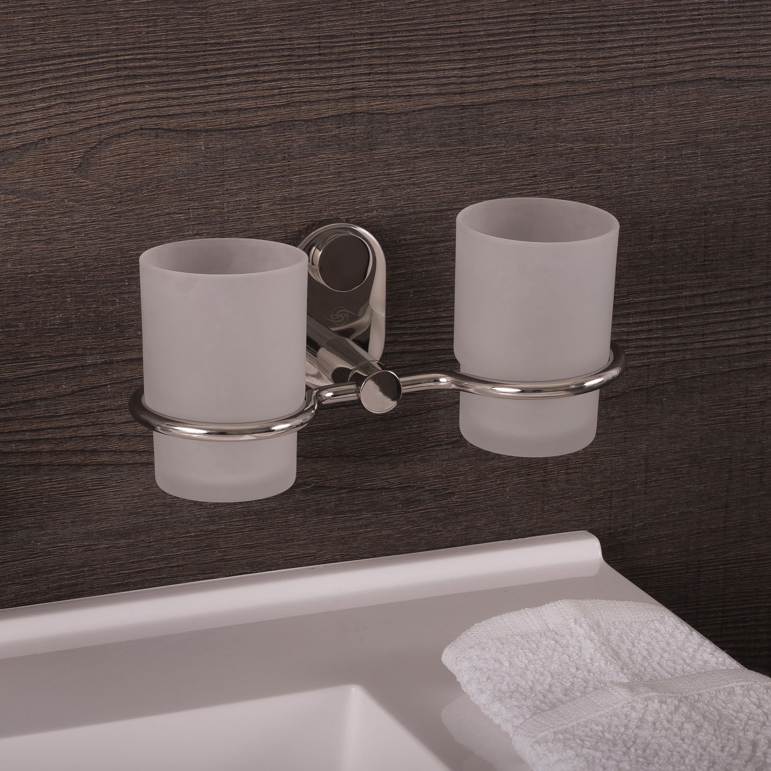 DAX - Soporte para cepillo de dientes de doble vaso para baño, acero inoxidable con vaso de vidrio, acabado satinado, 8-1/4 x 3-3/4 x 4-1/8 pulgadas (DAX-G0214-S)