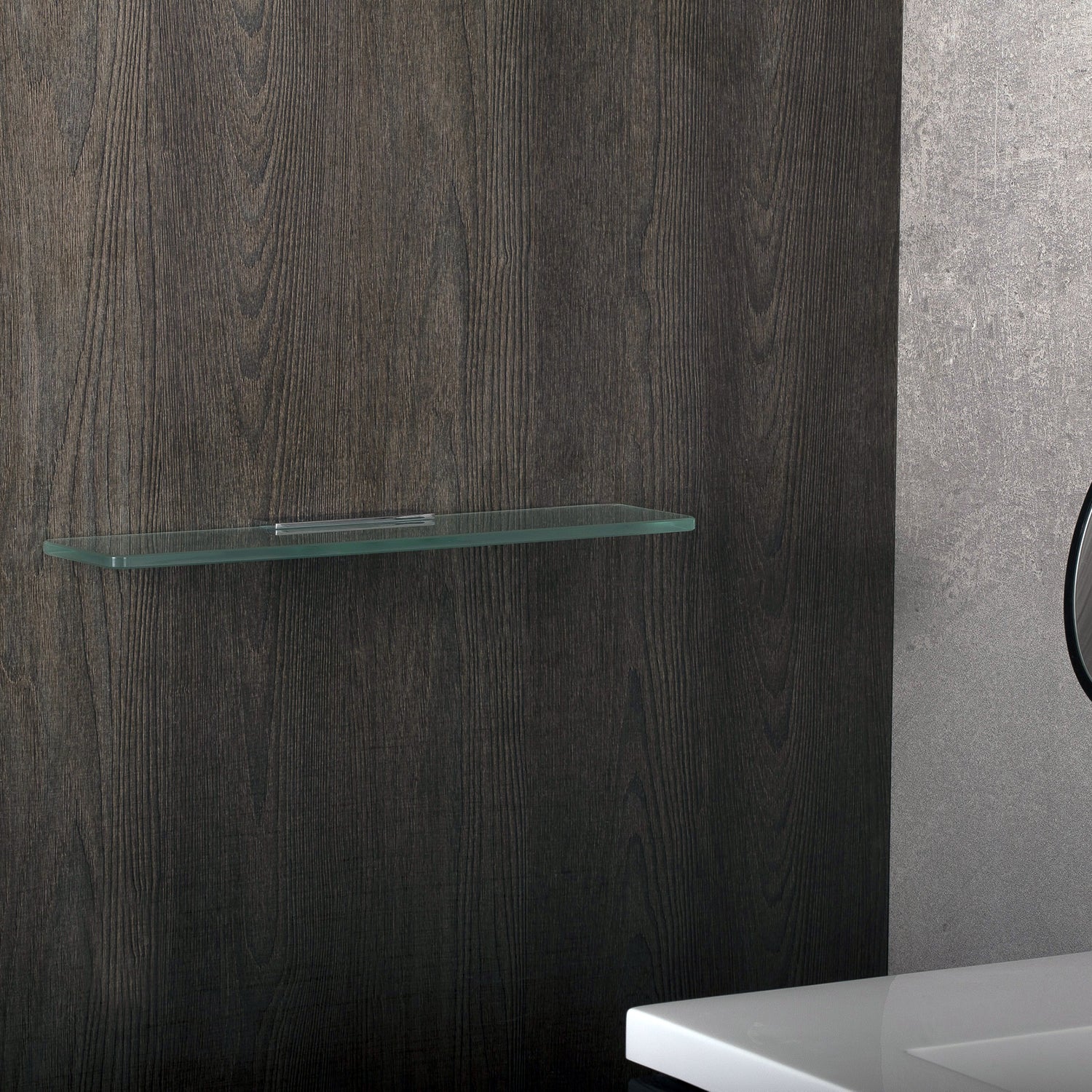 Estante de baño COSMIC Project, montaje en pared, cuerpo de acero inoxidable con vidrio templado, acabado cromado, 15-3/4 x 3/4 x 4-5/16 pulgadas (2510144)