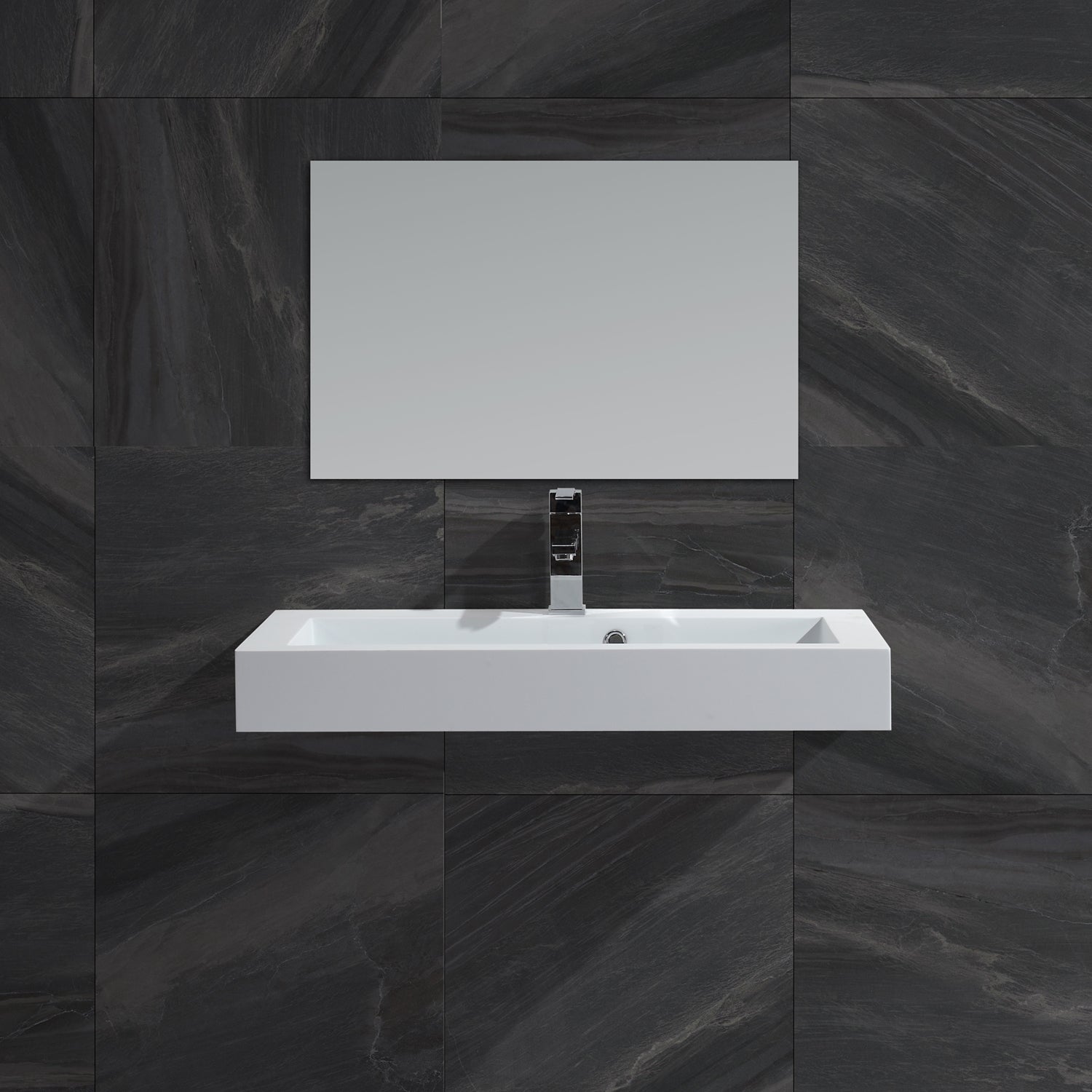 DAX Lavabo rectangular de superficie sólida para baño de un solo tazón, acabado blanco mate, 31-1/3 x 18-1/9 x 6-3/4 pulgadas (DAX-AB-1021)