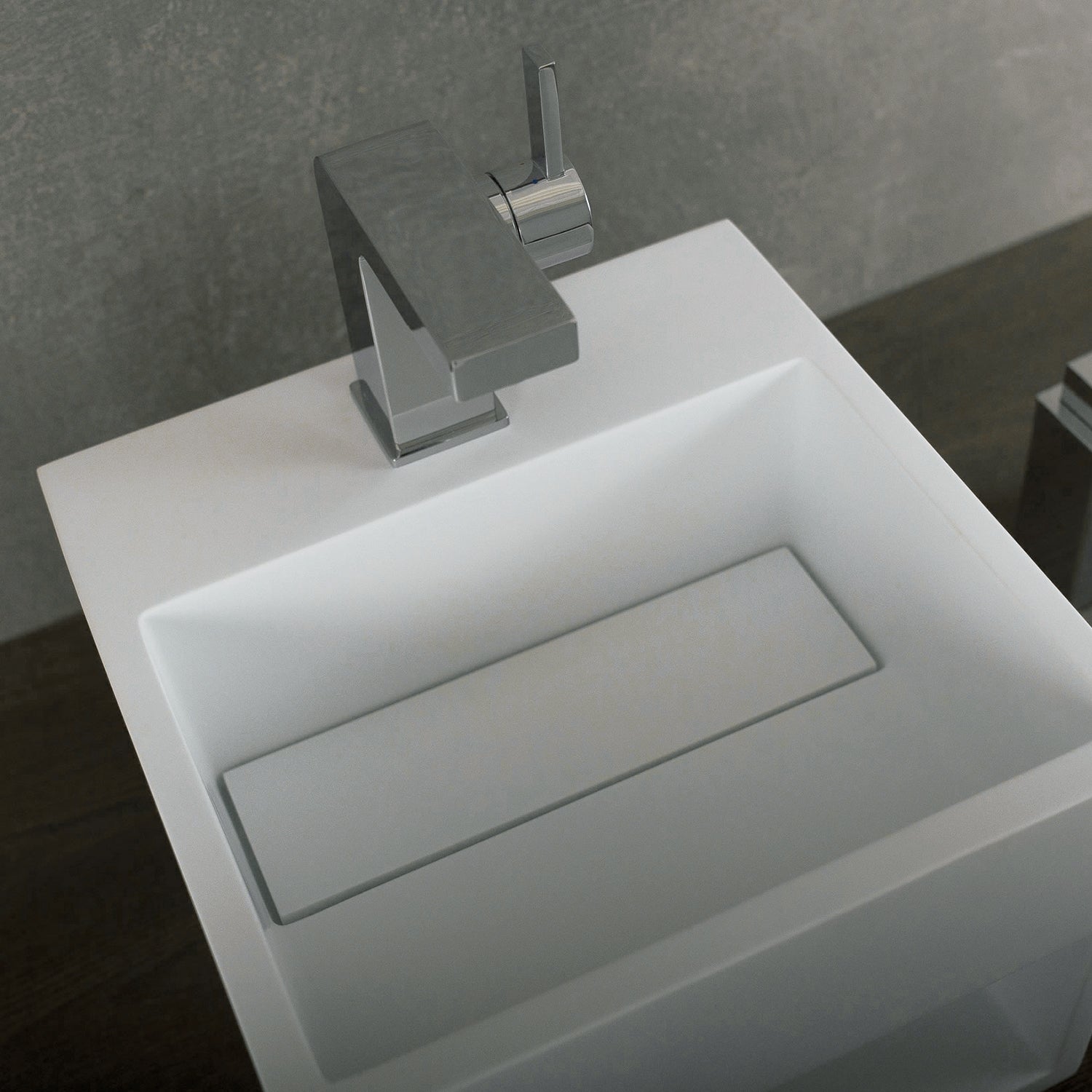 DAX Gabinete para lavabo de baño cuadrado de superficie sólida de un solo tazón, acabado blanco mate, 12-4/5 x 12-4/5 x 9-7/8 pulgadas (DAX-AB-1360)