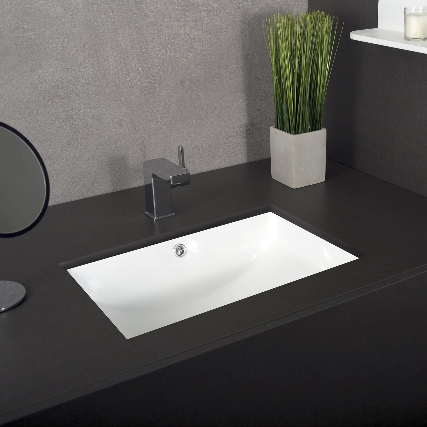DAX Ceramic Square Single Bowl Undermount Bathroom Sink, White Finish, 22-1/6 x 15-1/2 x 8-5/16 Inches (BSN-202G-W)