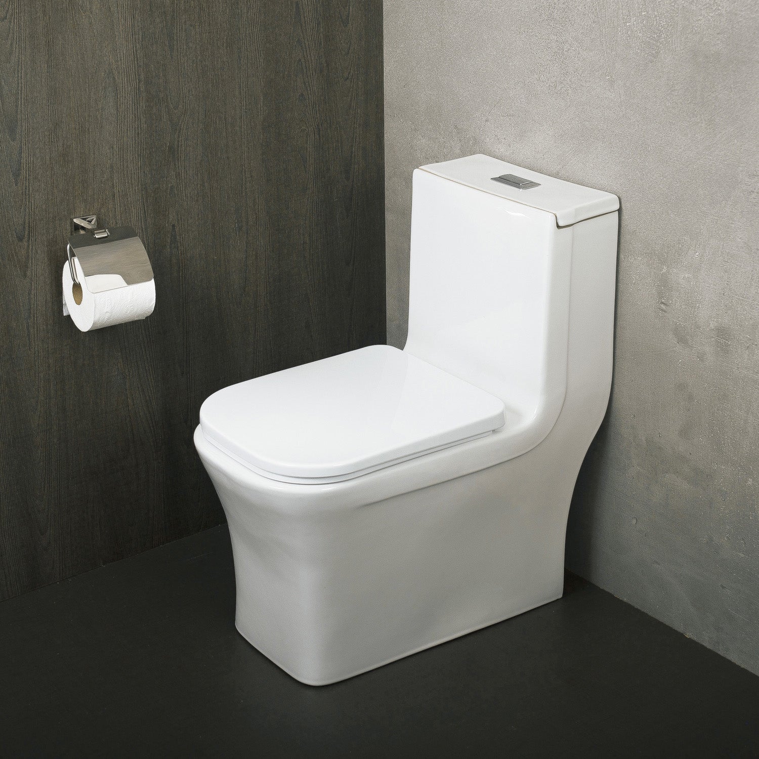 DAX One Piece Square Toilet with Soft Closing Seat and Dual Flush High-Efficiency, Porcelain, White Finish, Height 28-3/4 Inches (BSN-835)