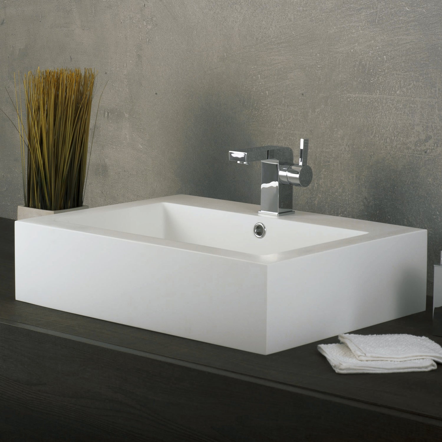 DAX Lavabo rectangular de superficie sólida para baño, acabado mate blanco, 24 x 18-1/8 x 6 pulgadas (DAX-AB-032)