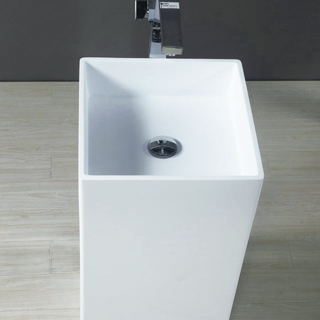 DAX Solid Surface Square Pedestal Freestanding Bathroom Sink, White Matte Finish, 15-3/4 x 15-3/4 x 34-1/2 Inches (DAX-AB-1382)