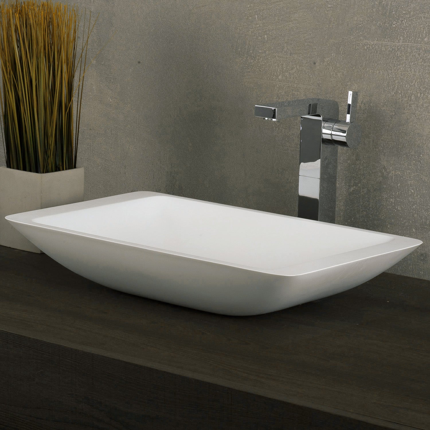 DAX Solid Surface Rectangle Single Bowl Bathroom Vessel Sink, White Matte Finish, 22-7/8 x 13-3/8 x 4 Inches (DAX-AB-1321)