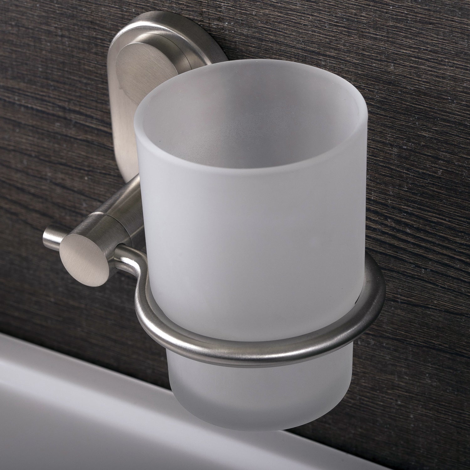DAX - Soporte para cepillo de dientes de vaso individual para baño, acero inoxidable con vaso de vidrio, acabado pulido, 4-5/16 x 3-3/4 x 4-1/8 pulgadas (DAX-G0206-P)