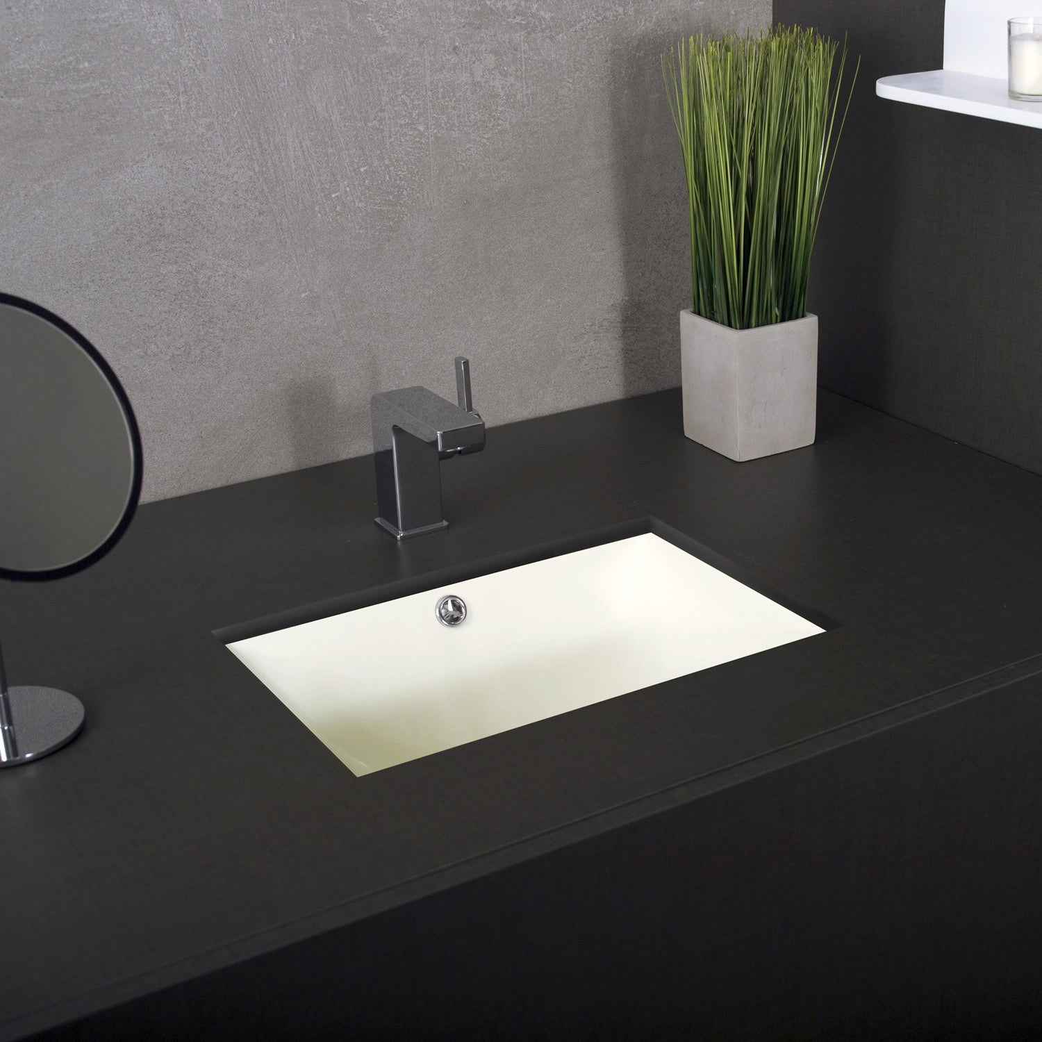 DAX Ceramic Square Single Bowl Undermount Bathroom Sink, Ivory Finish, 18-1/2 x 13-1/2 x 8-1/16 Inches (BSN-202C-I)