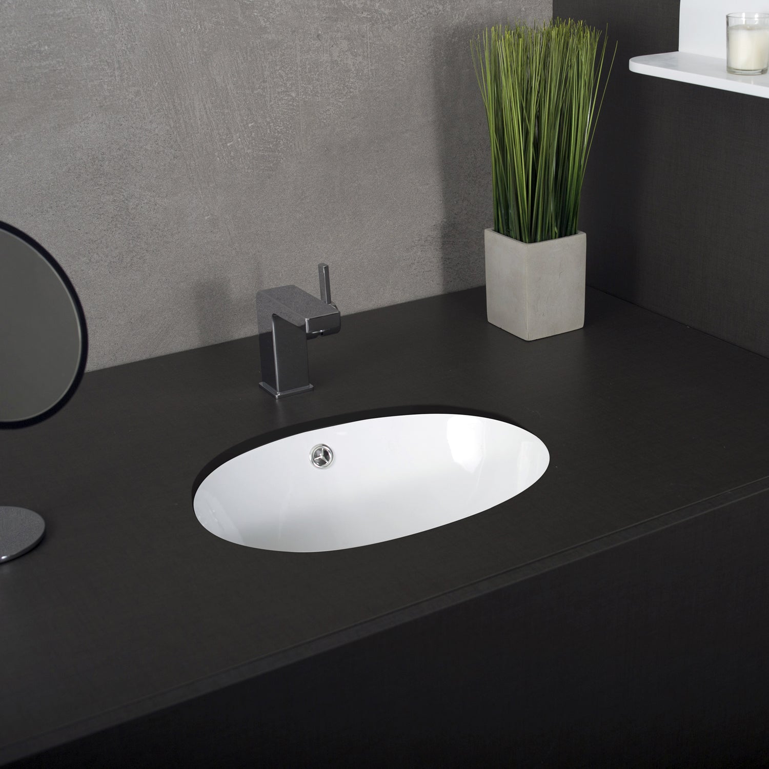 DAX Ceramic Oval Single Bowl Undermount Bathroom Sink, White Finish, 18 x 14-3/4 x 7-1/2 Inches (BSN-205B-W)