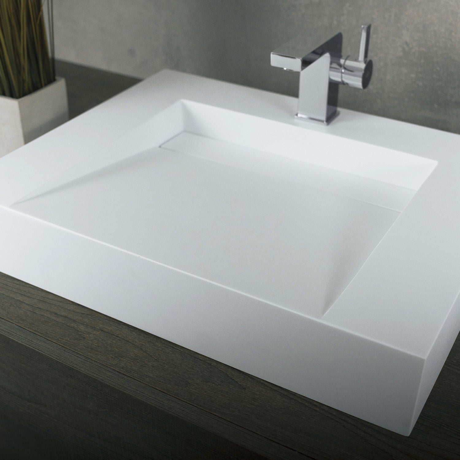 DAX Solid Surface Rectangle Single Bowl Wall Mount Bathroom Sink, White Matte Finish,  23-3/5 x 18-1/2 x 4 Inches (DAX-AB-1379)