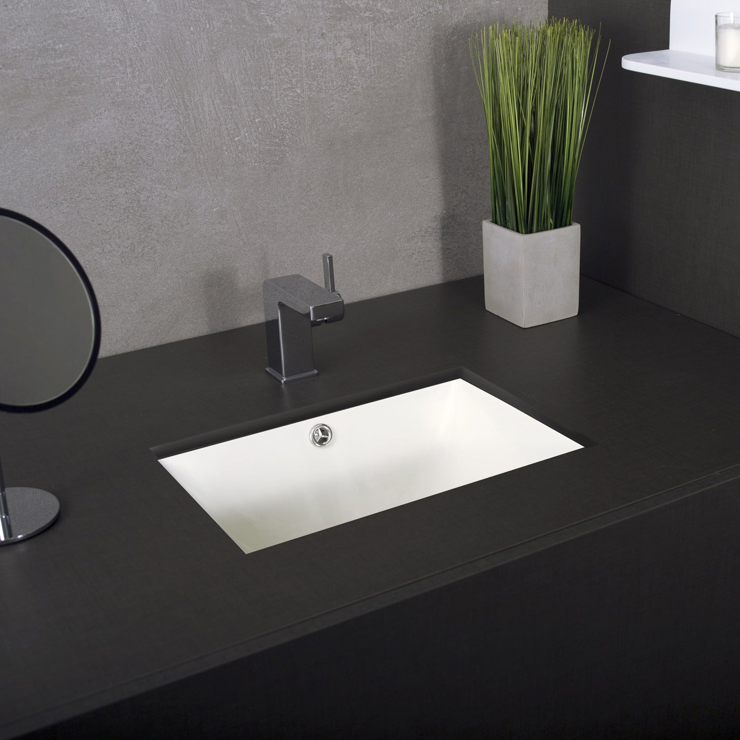 DAX Ceramic Square Single Bowl Undermount Bathroom Sink, Ivory Finish, 18-1/2 x 13 x 7-1/2 Inches (BSN-202B-I)