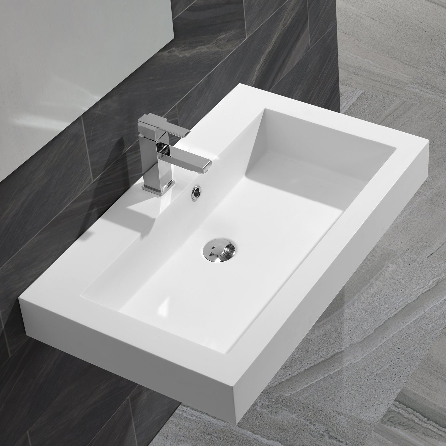 DAX Lavabo rectangular de superficie sólida para baño de un solo tazón, acabado blanco mate, 31-1/3 x 18-1/9 x 6-3/4 pulgadas (DAX-AB-1021)