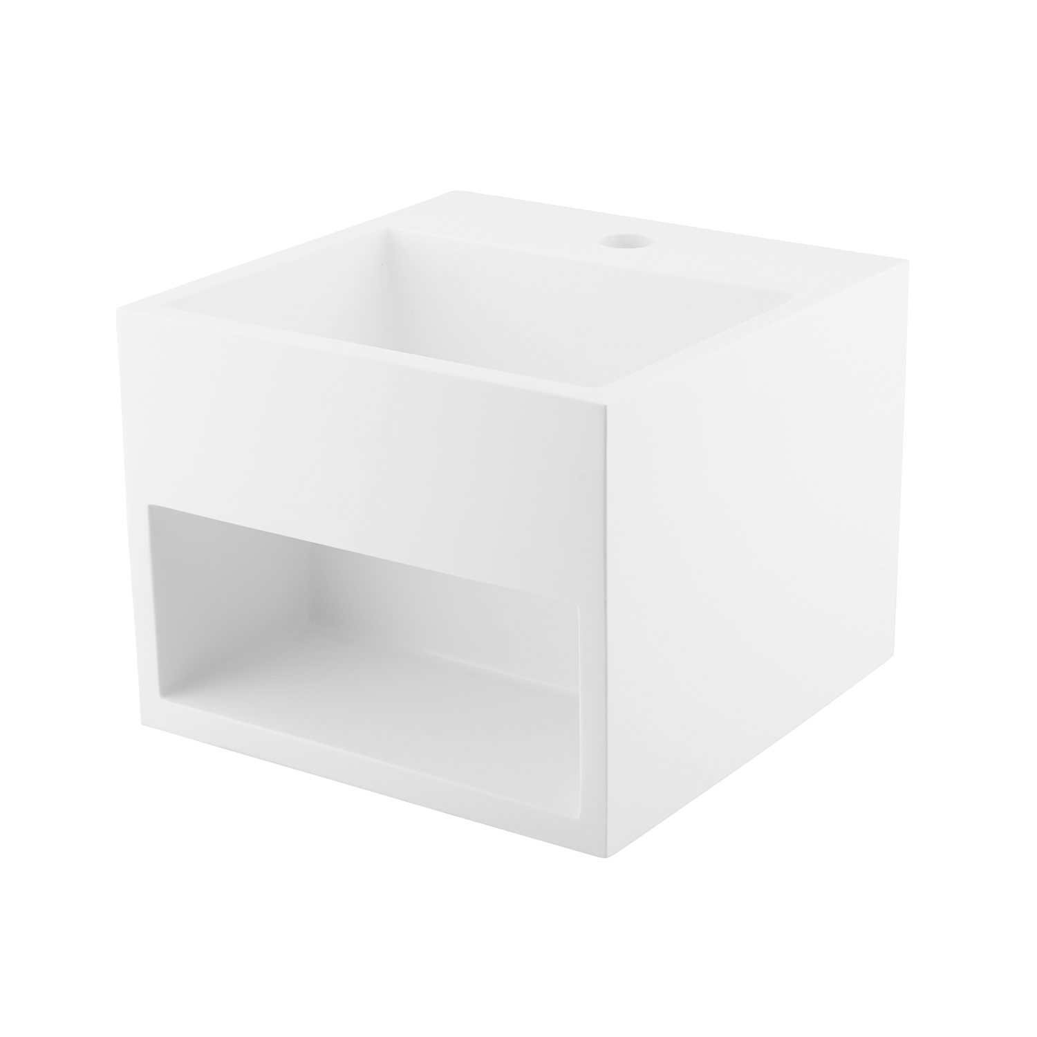 DAX Solid Surface Square Single Bowl Bathroom Sink Cabinet, White Matte Finish, 12-4/5 x 12-4/5 x 9-7/8 Inches (DAX-AB-1360)