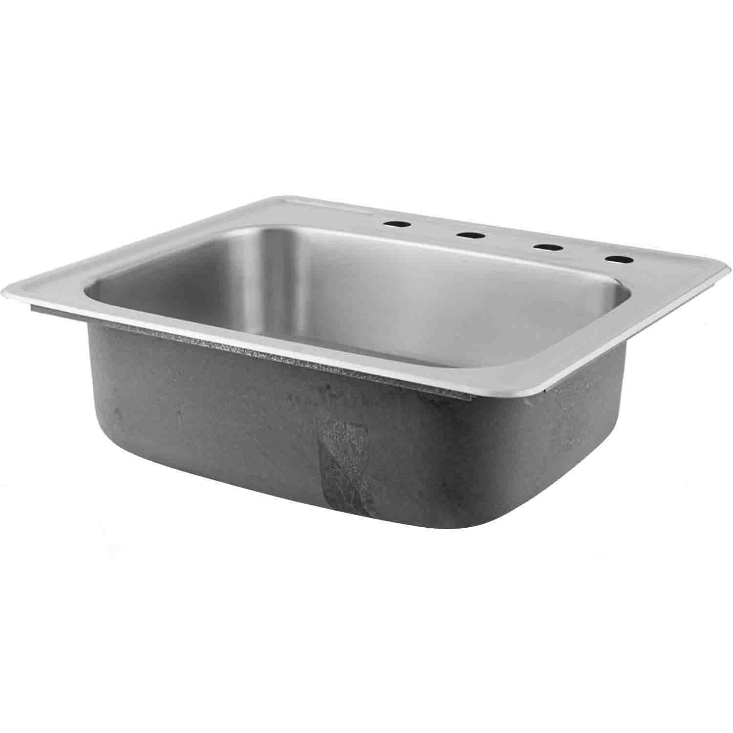 DAX Single Bowl Top Mount Kitchen Sink, 20 Gauge Stainless Steel, Brushed Finish , 25 x 22 x 8 Inches (DAX-OM-2522)